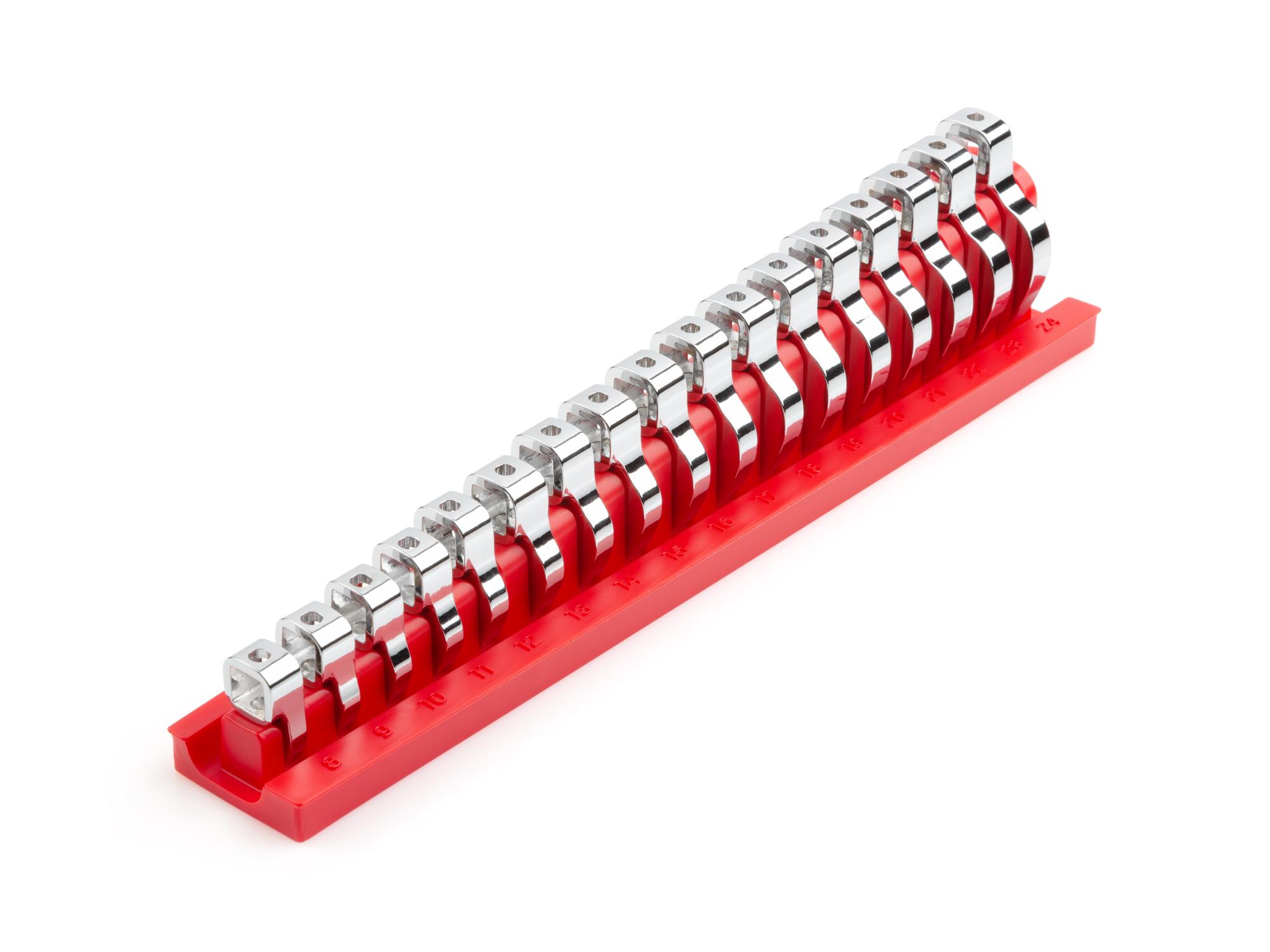 Front-right angle view of Tekton rack crowfoot wrench set. Item #X141