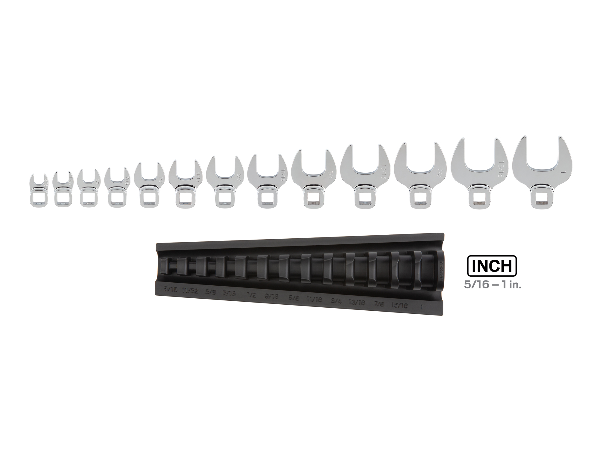 TEKTON 3/8 Inch Drive Crowfoot Wrench Set with Rack, 13-Piece (5/16-1 in.) (Chrome Finish)