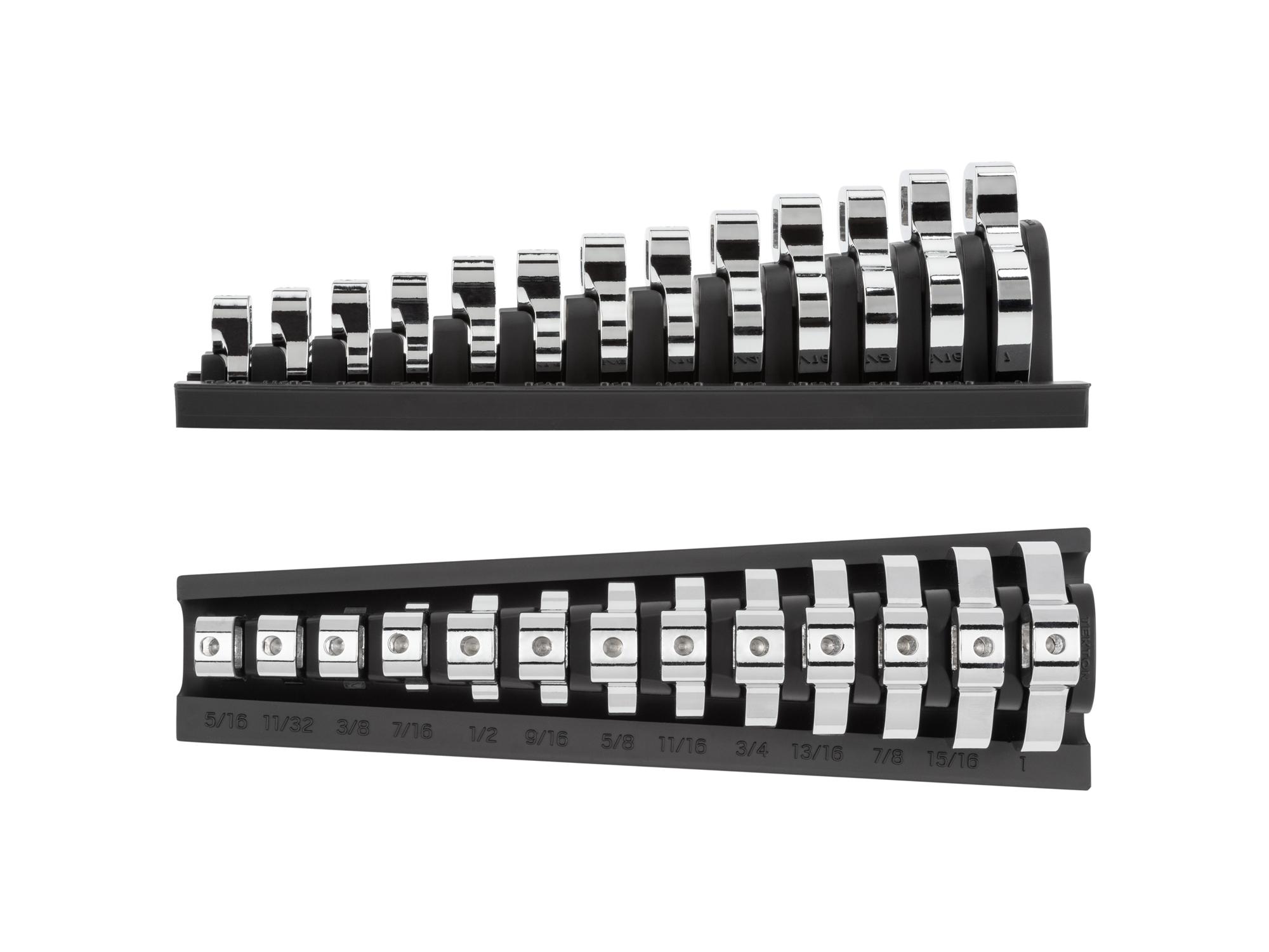 Side view of  Tekton rack crowfoot wrench set. Item #X142