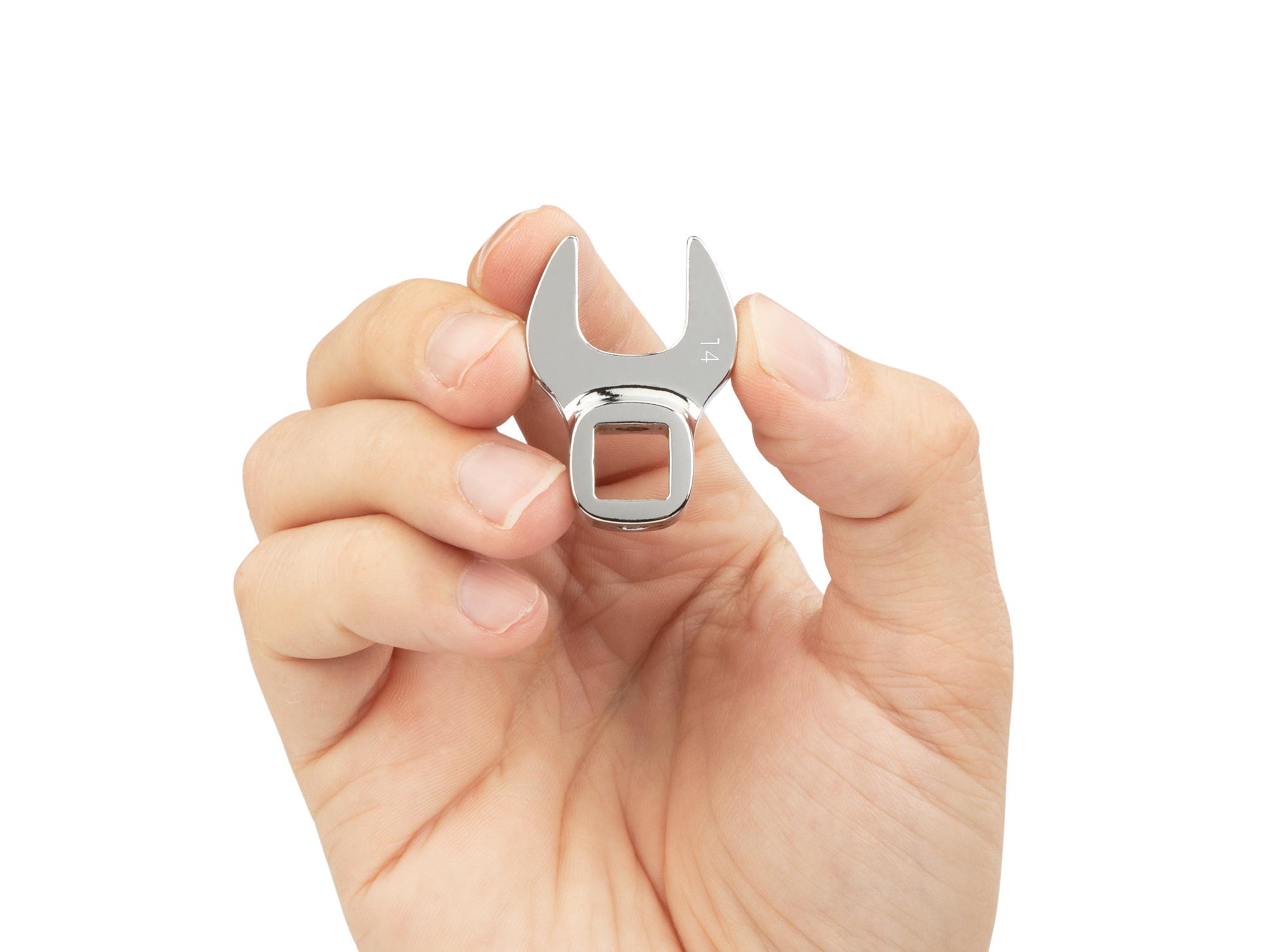 Person holding Tekton crowfoot wrench. Item #WCF14014