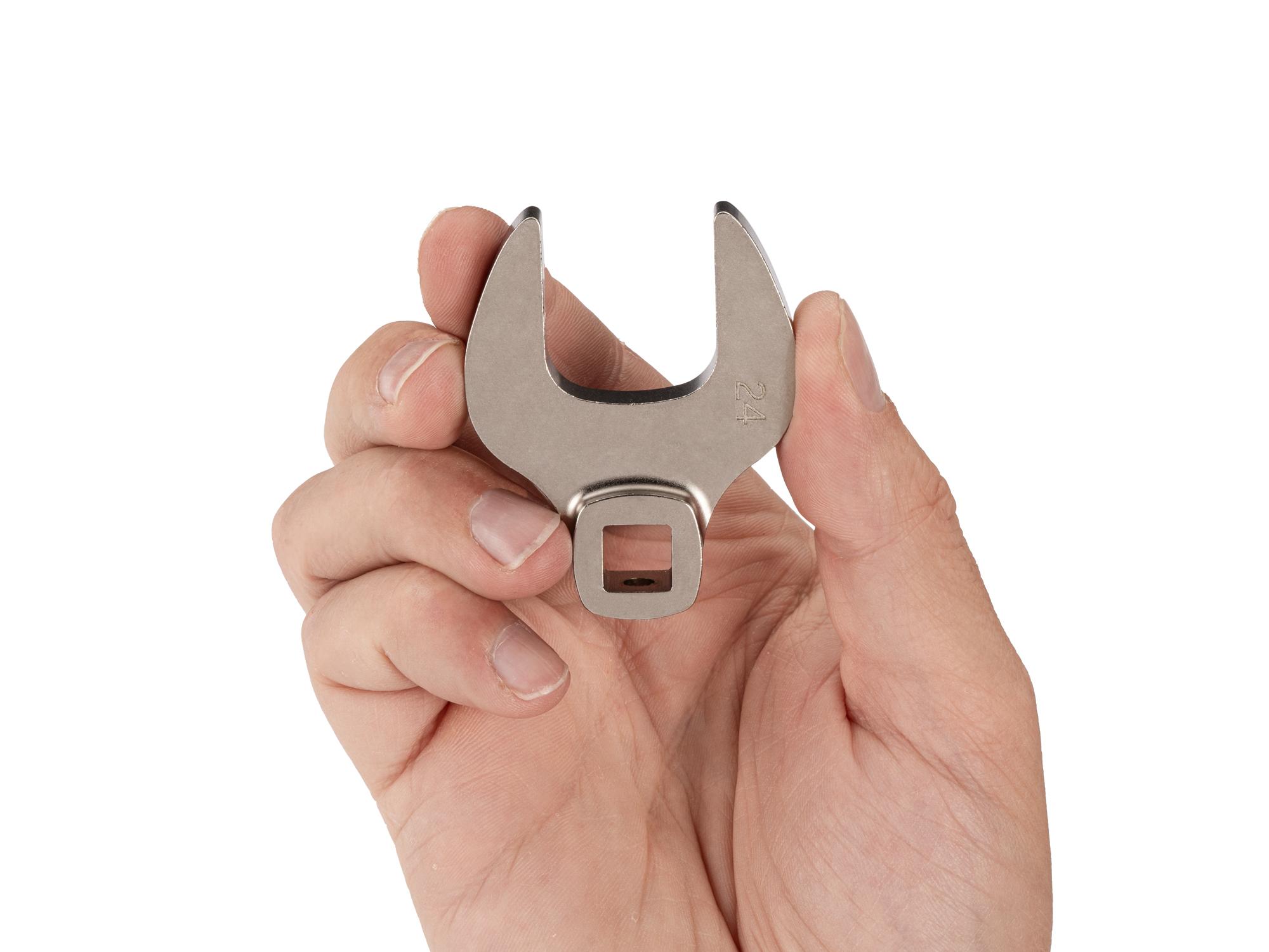 Person holding Tekton crowfoot wrench. Item #WCF14124