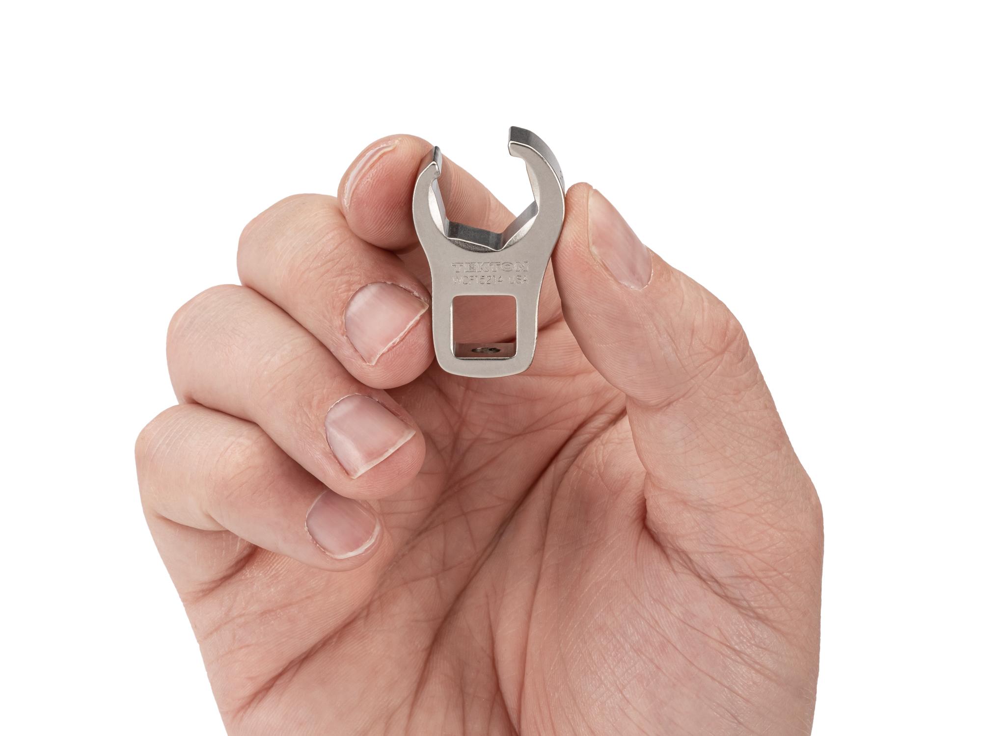 Person holding Tekton crowfoot wrench. Item #WCF15214