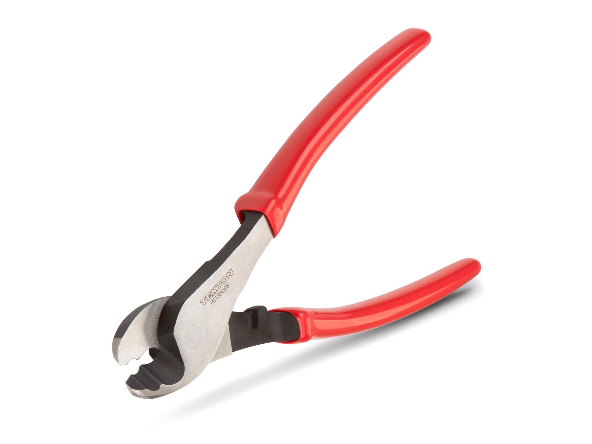Front-right angle view of Tekton 8 inch cutting pliers. Item #PCT30008