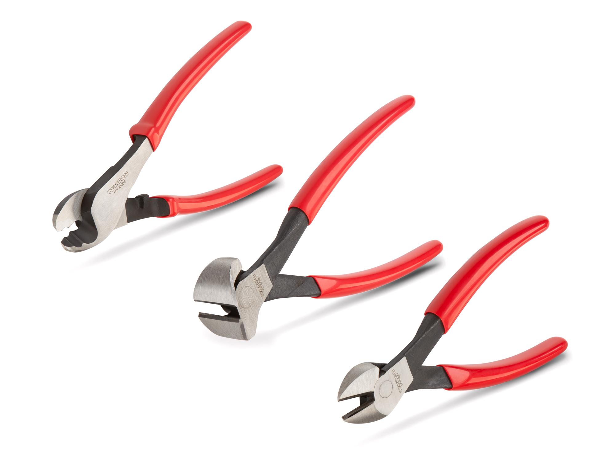 Front-right angle view of Tekton cutting pliers set. Item #PCT99120