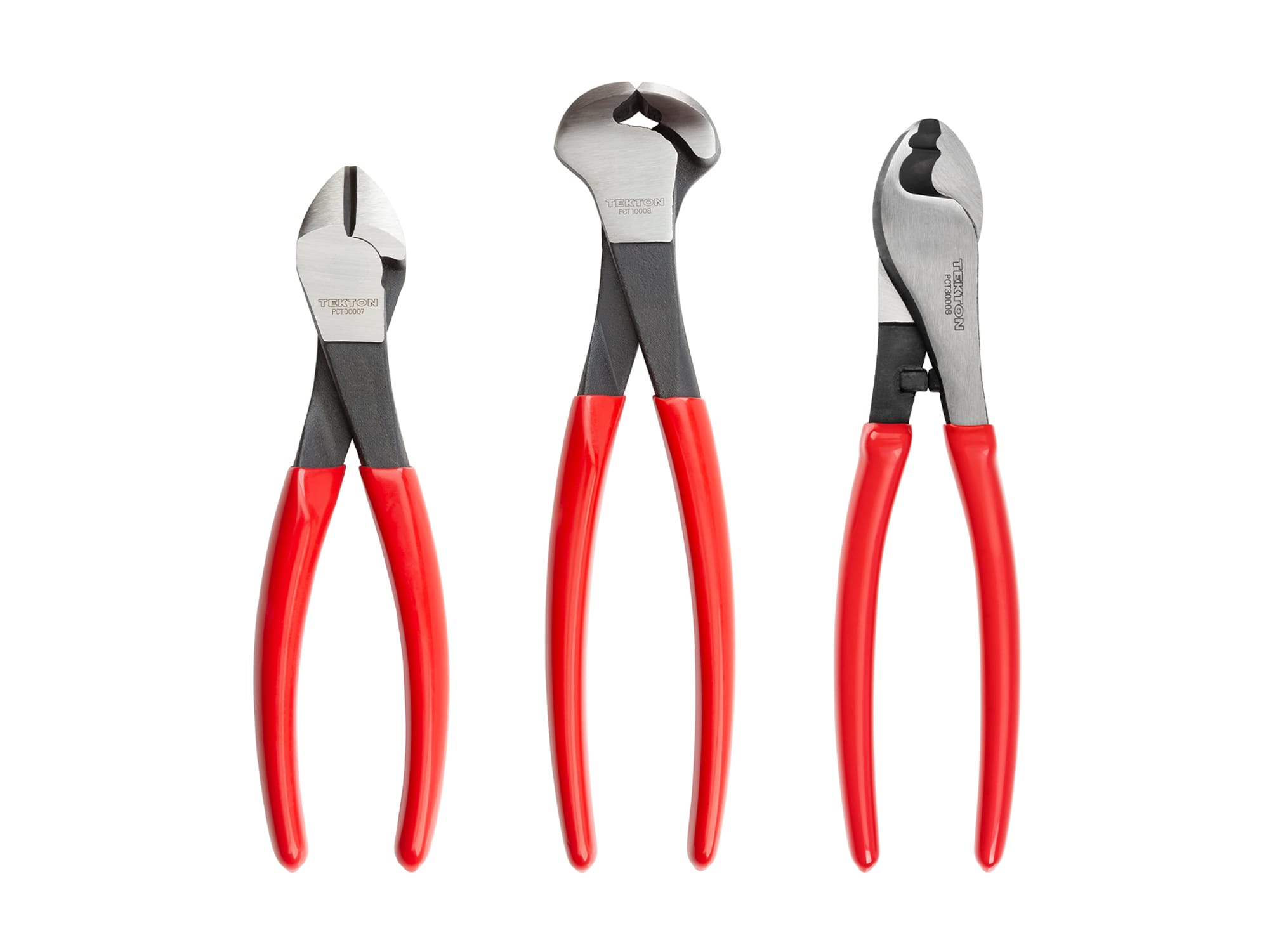 Includes: diagonal, end, and cable cutting pliers. Cut insulated wire, coaxial, twisted pair, and service cord. Clip off nails, screws. Pull staples. PCT99120.