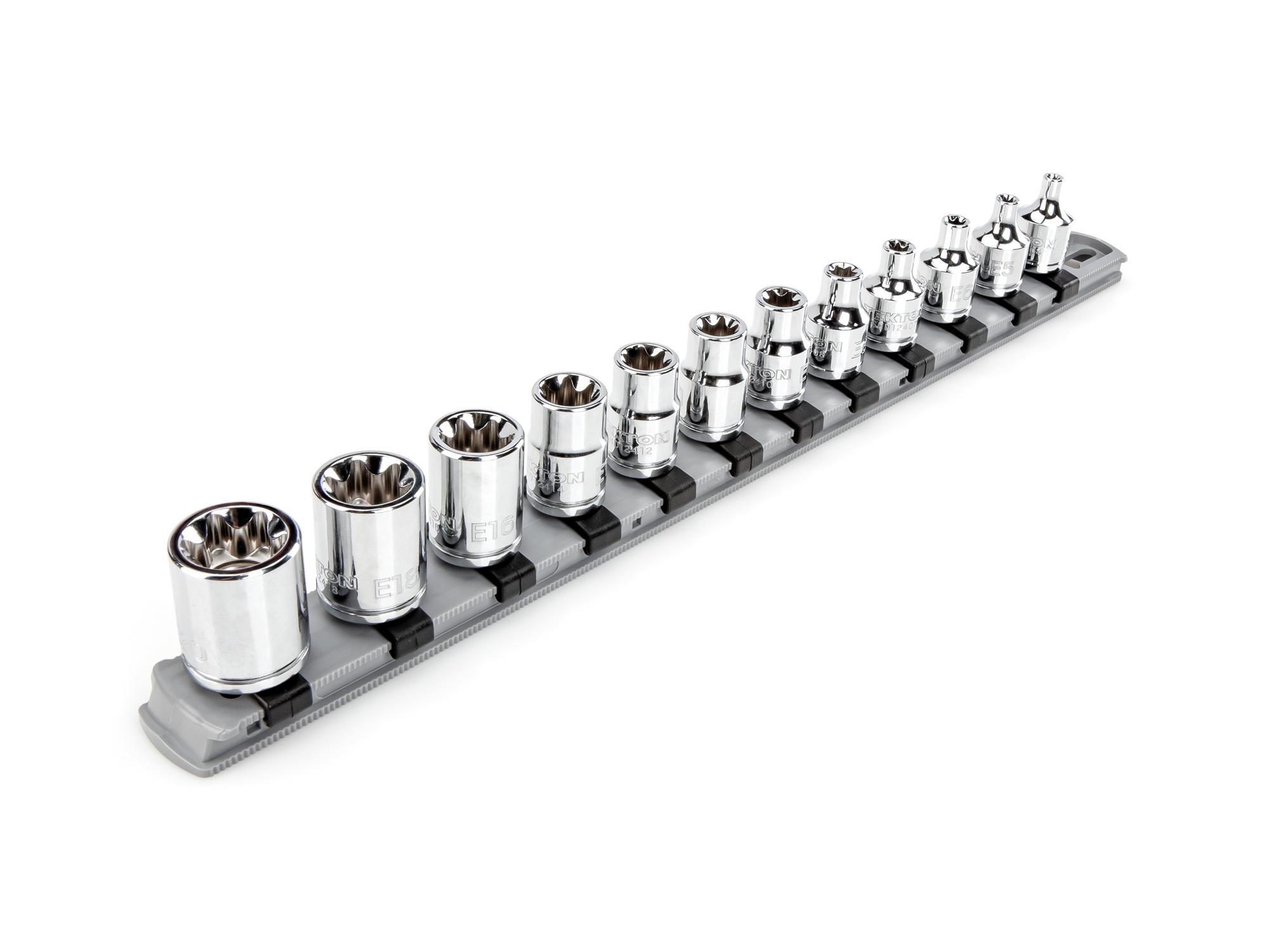 3/8 Inch Drive Shallow External Star Socket Set with Rail (12-Piece)