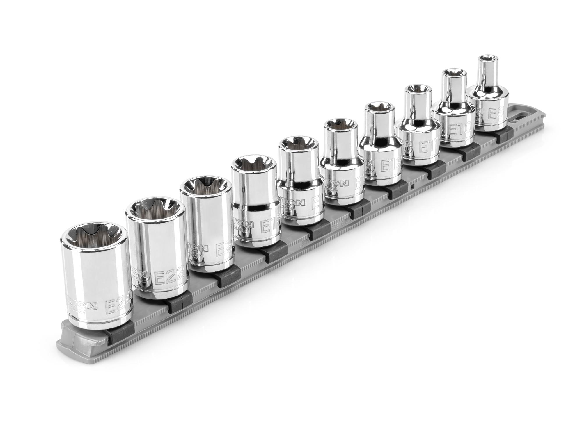 1/2 Inch Drive Shallow External Star Socket Set with Rail (10-Piece)