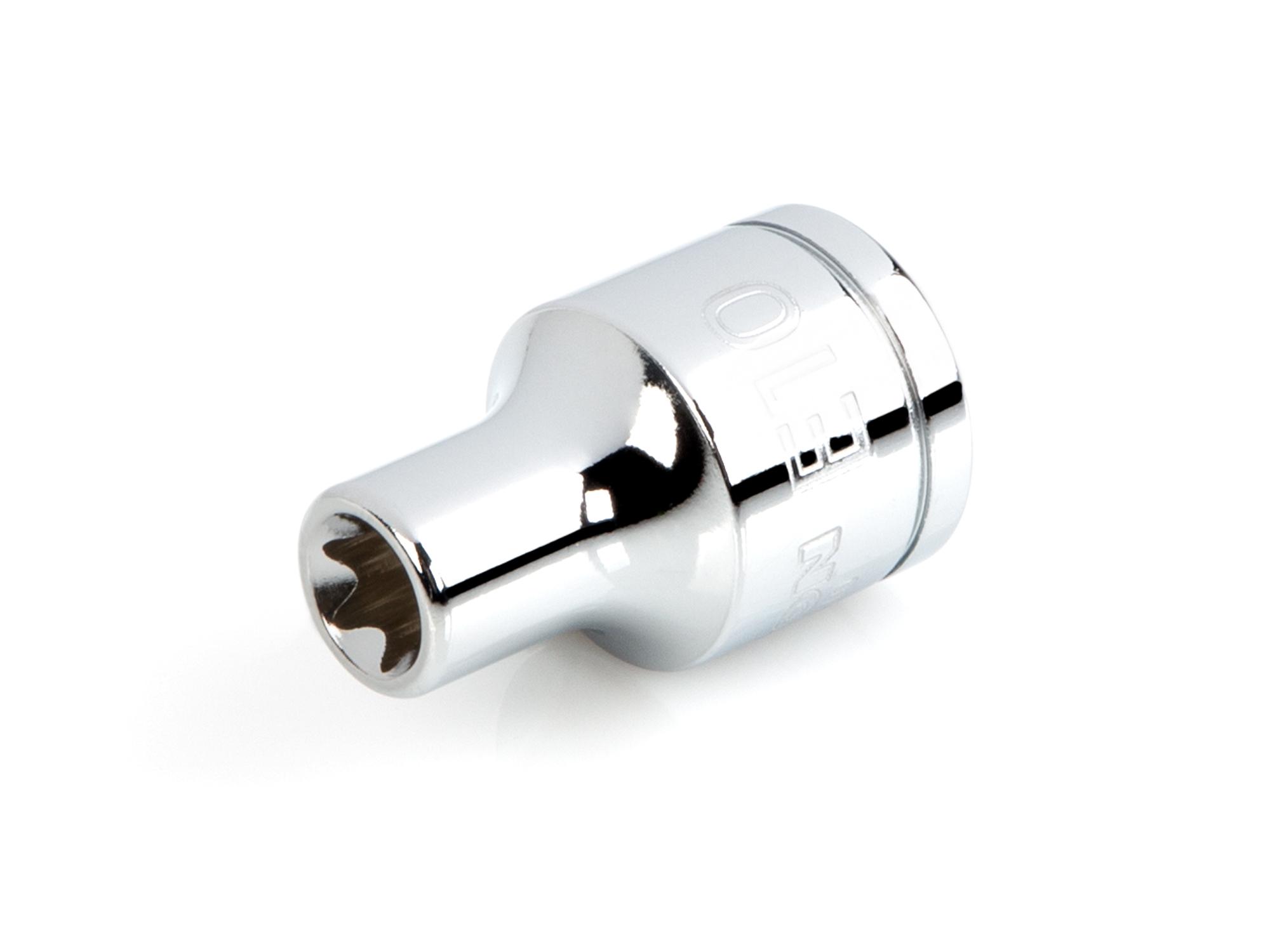 Front-right angle view of Tekton hand drive external star socket. Item #SHD22410