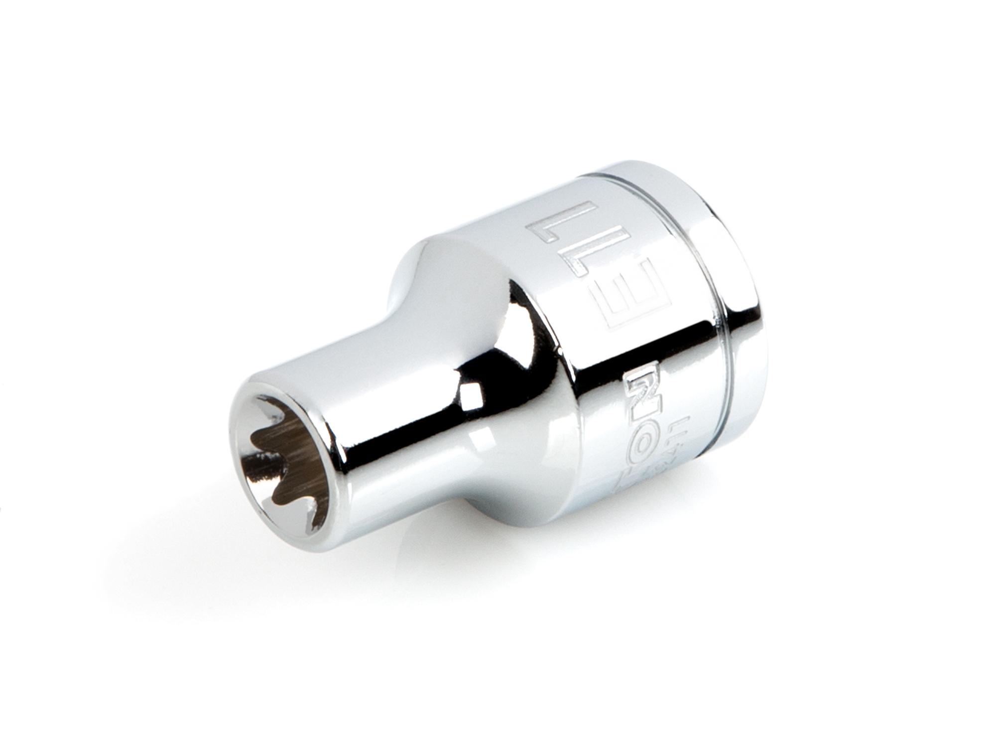 Front-right angle view of Tekton hand drive external star socket. Item #SHD22411