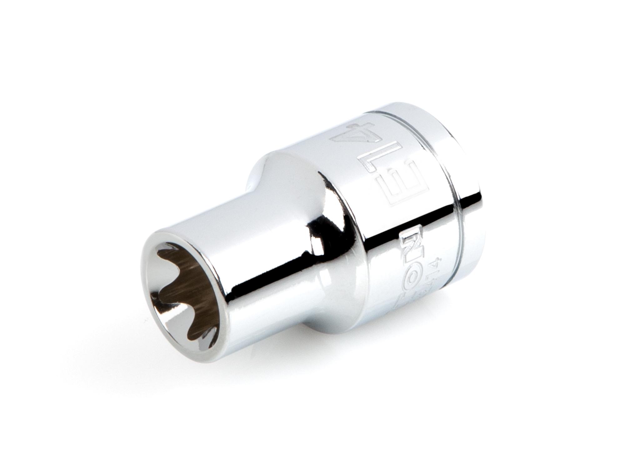 Front-right angle view of Tekton hand drive external star socket. Item #SHD22414
