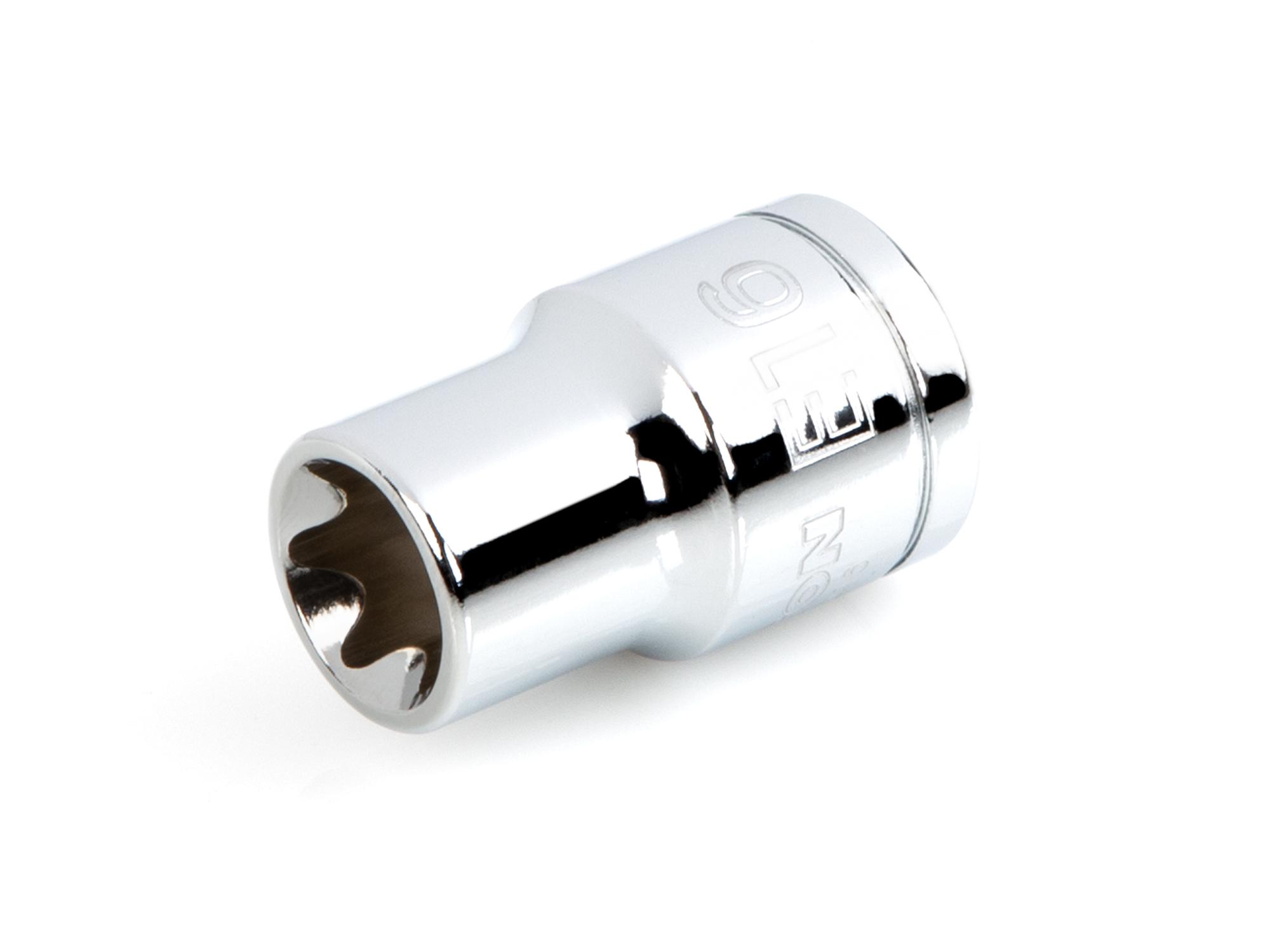 Front-right angle view of Tekton hand drive external star socket. Item #SHD22416