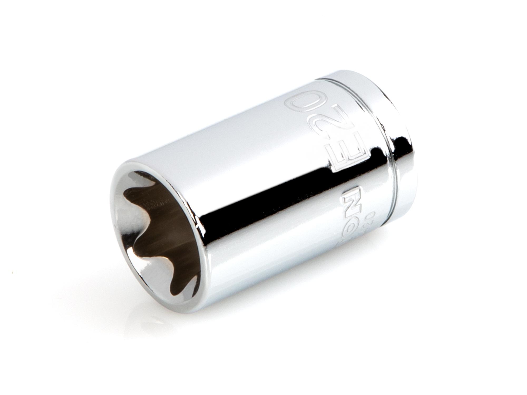 Front-right angle view of Tekton hand drive external star socket. Item #SHD22420