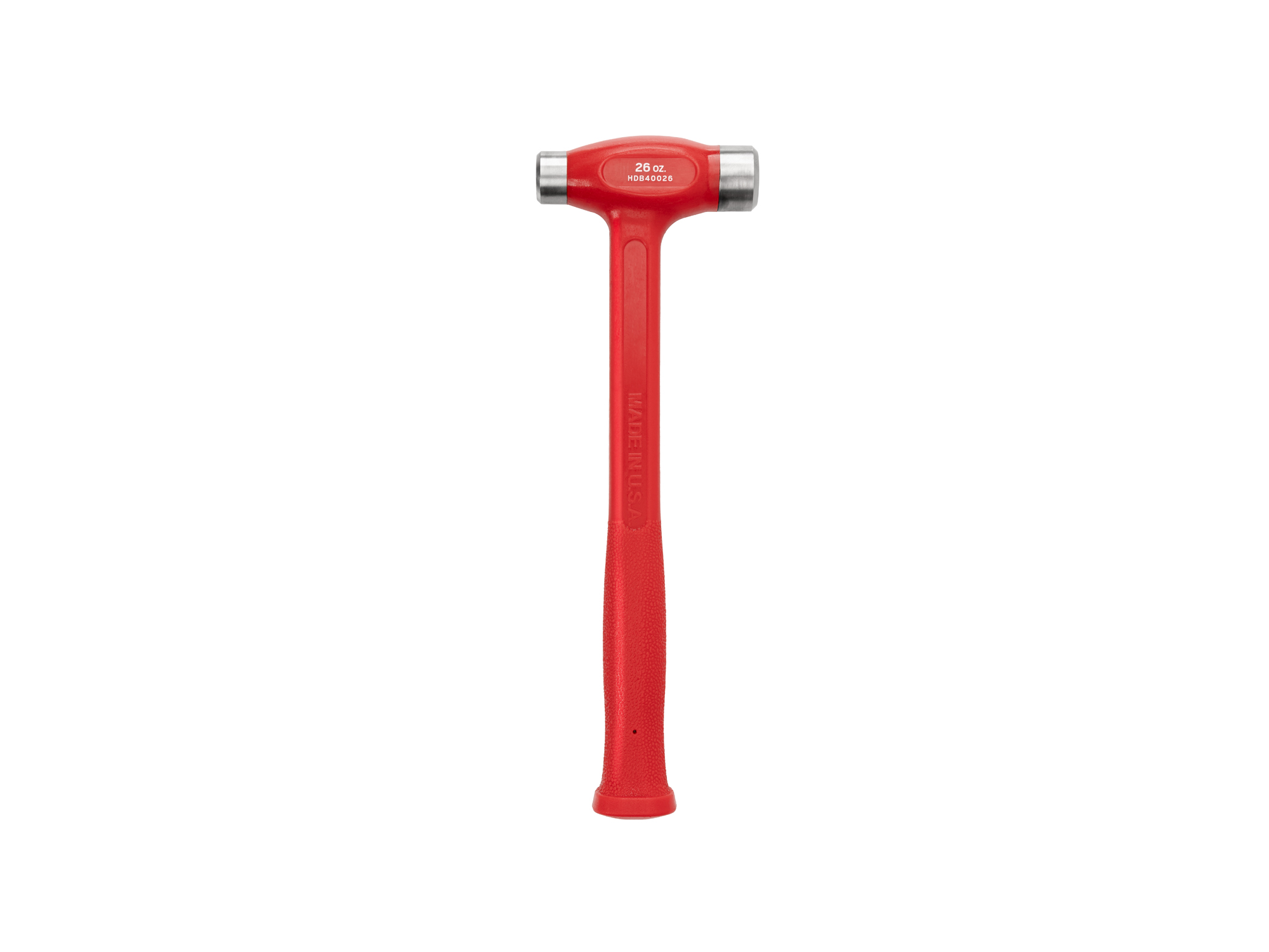 Made from a durable polyurethane jacket with a nonslip textured handle. The steel shot fill inside the head of the dead blow hammer reduces rebound. HDB40026.