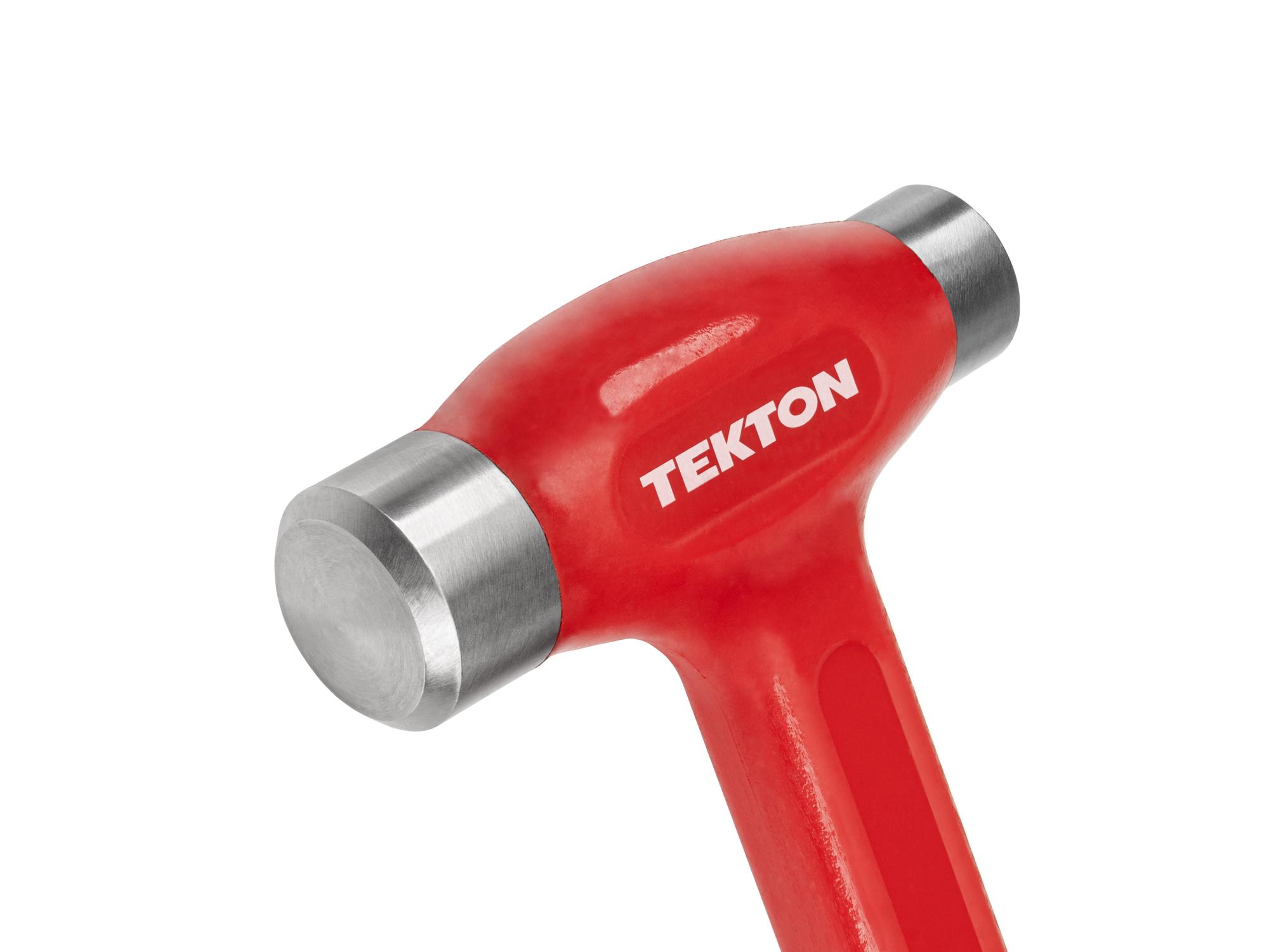 Closeup view of Tekton flat steel face hammer. Item #HDB40026