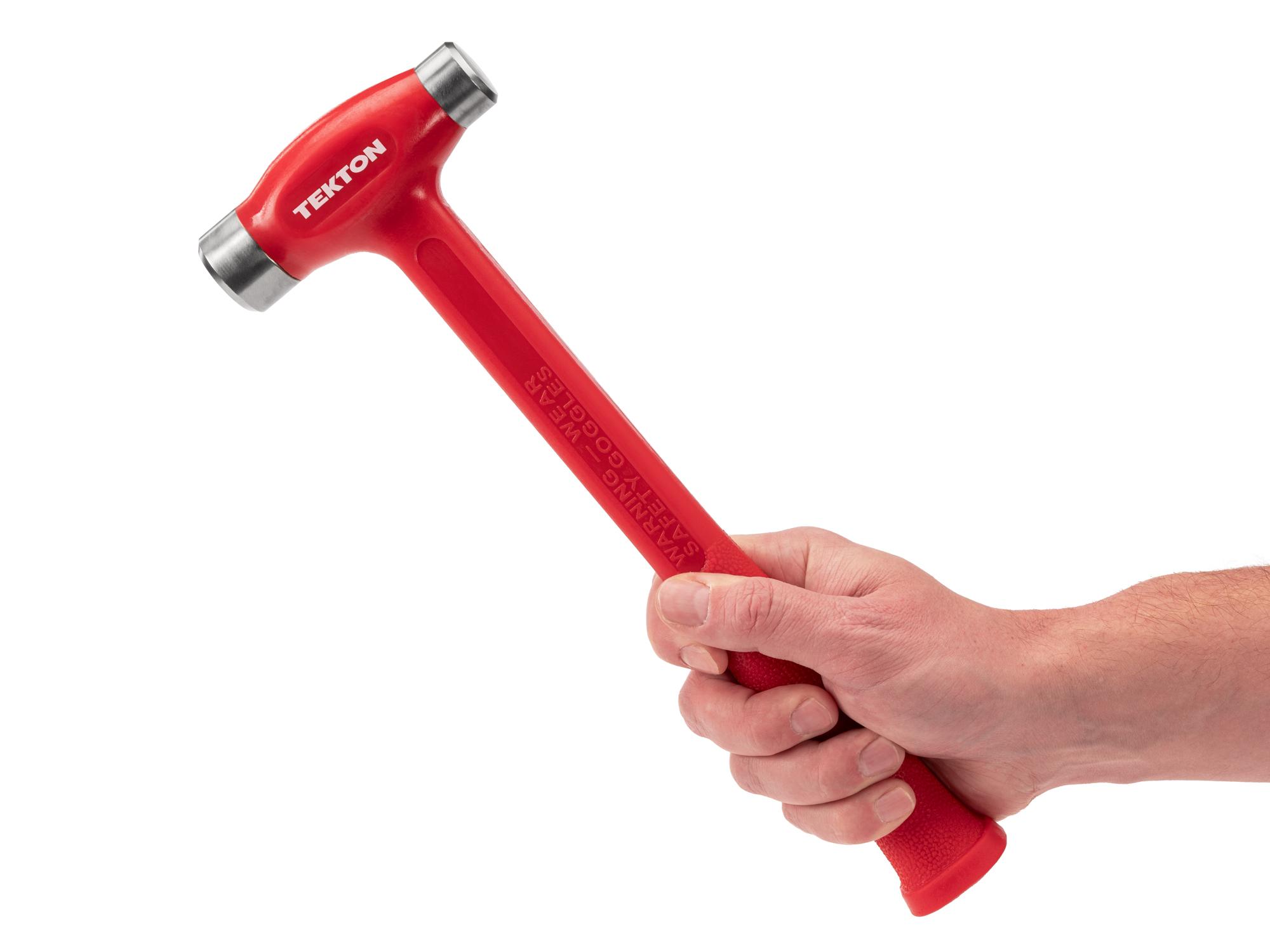Person holding Tekton flat steel face hammer. Item #HDB40026