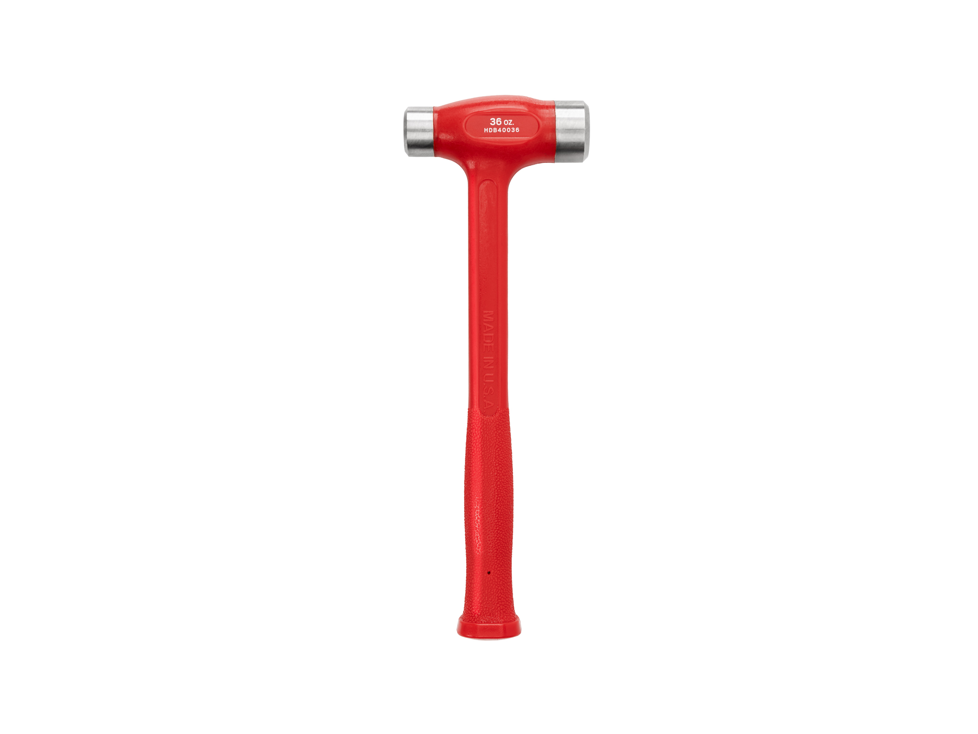 Made from a durable polyurethane jacket with a nonslip textured handle. The steel shot fill inside the head of the dead blow hammer reduces rebound. HDB40036.