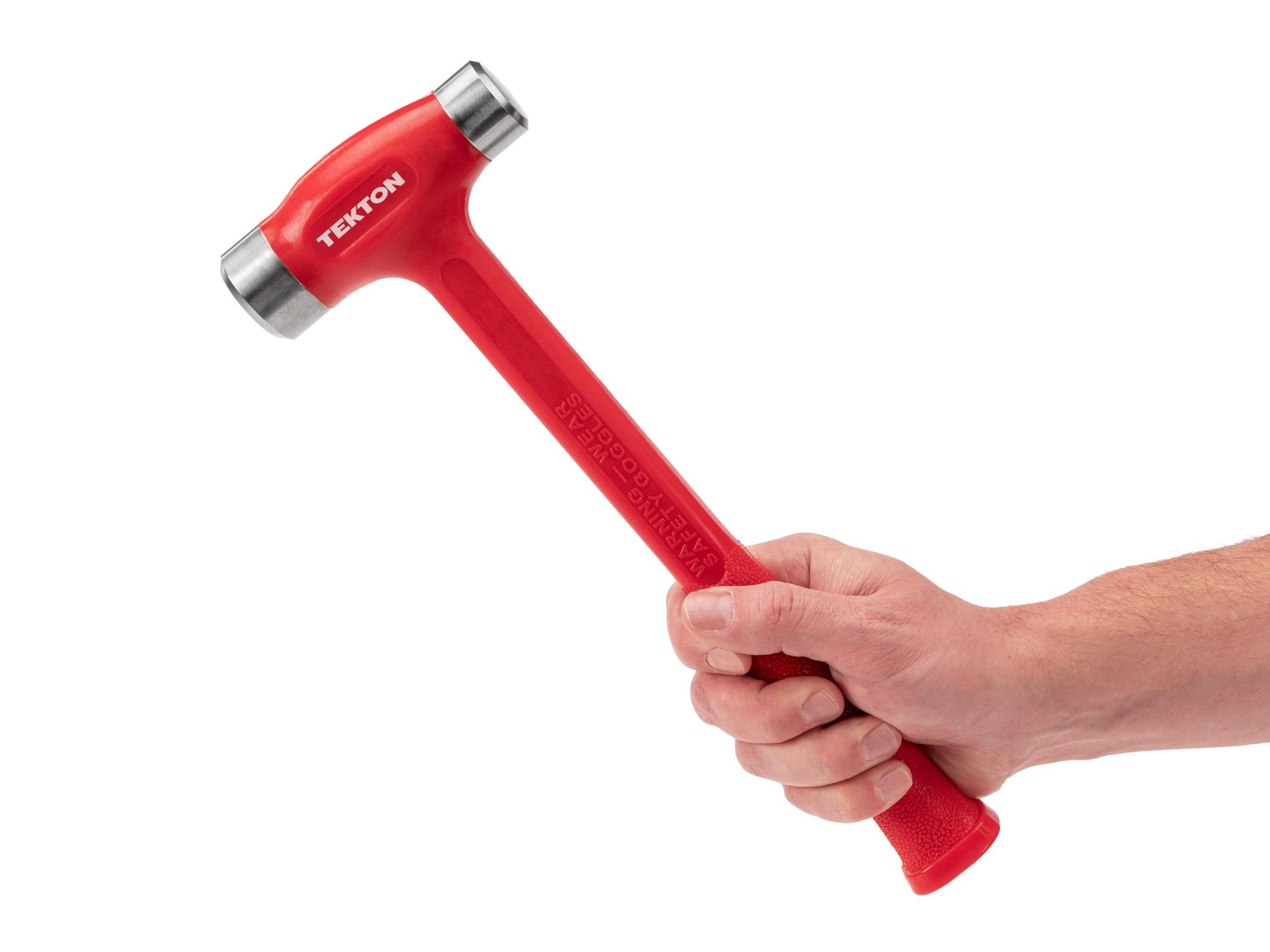 Person holding Tekton flat steel face hammer. Item #HDB40036