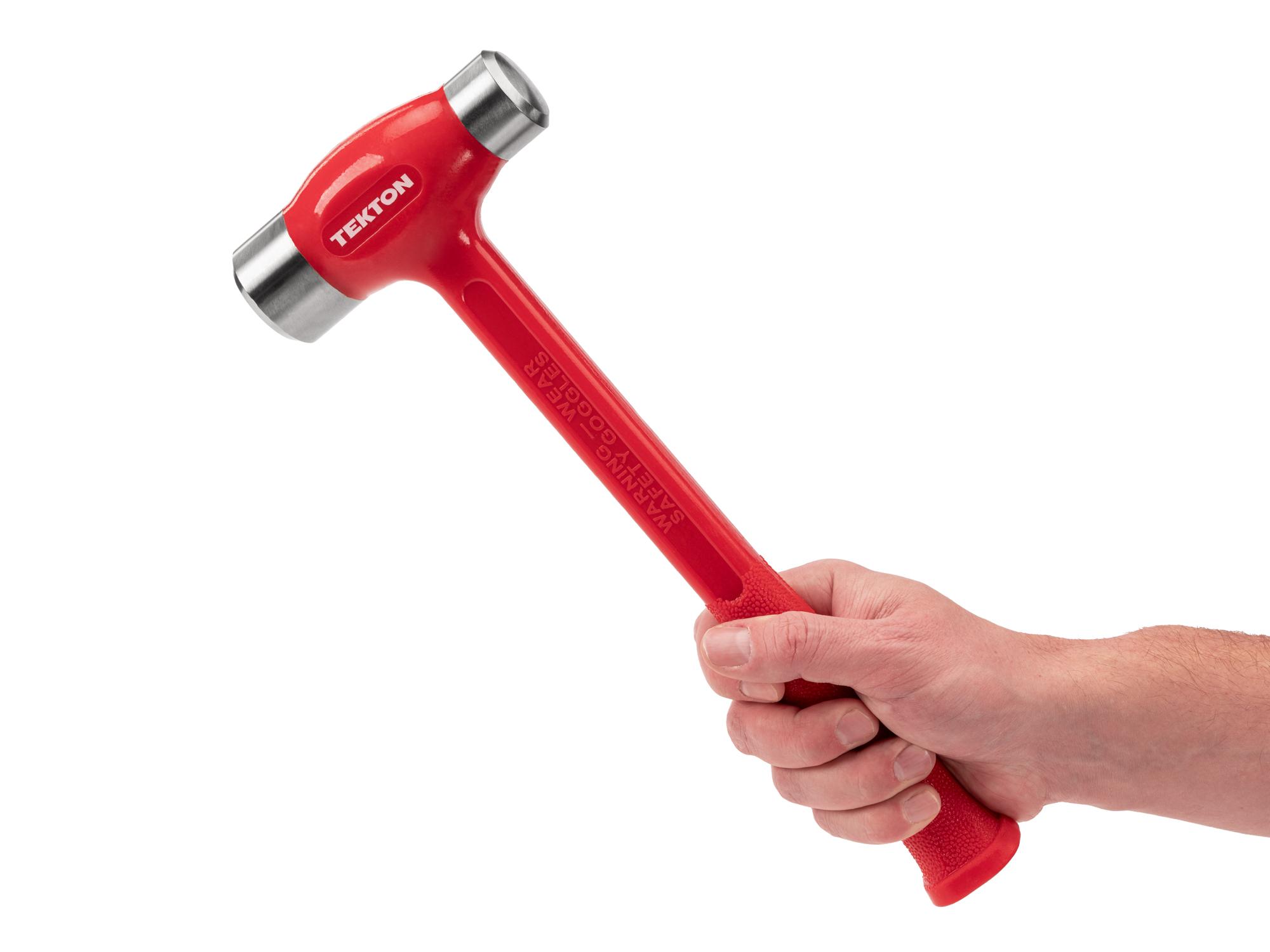 Person holding Tekton flat steel face hammer. Item #HDB40047