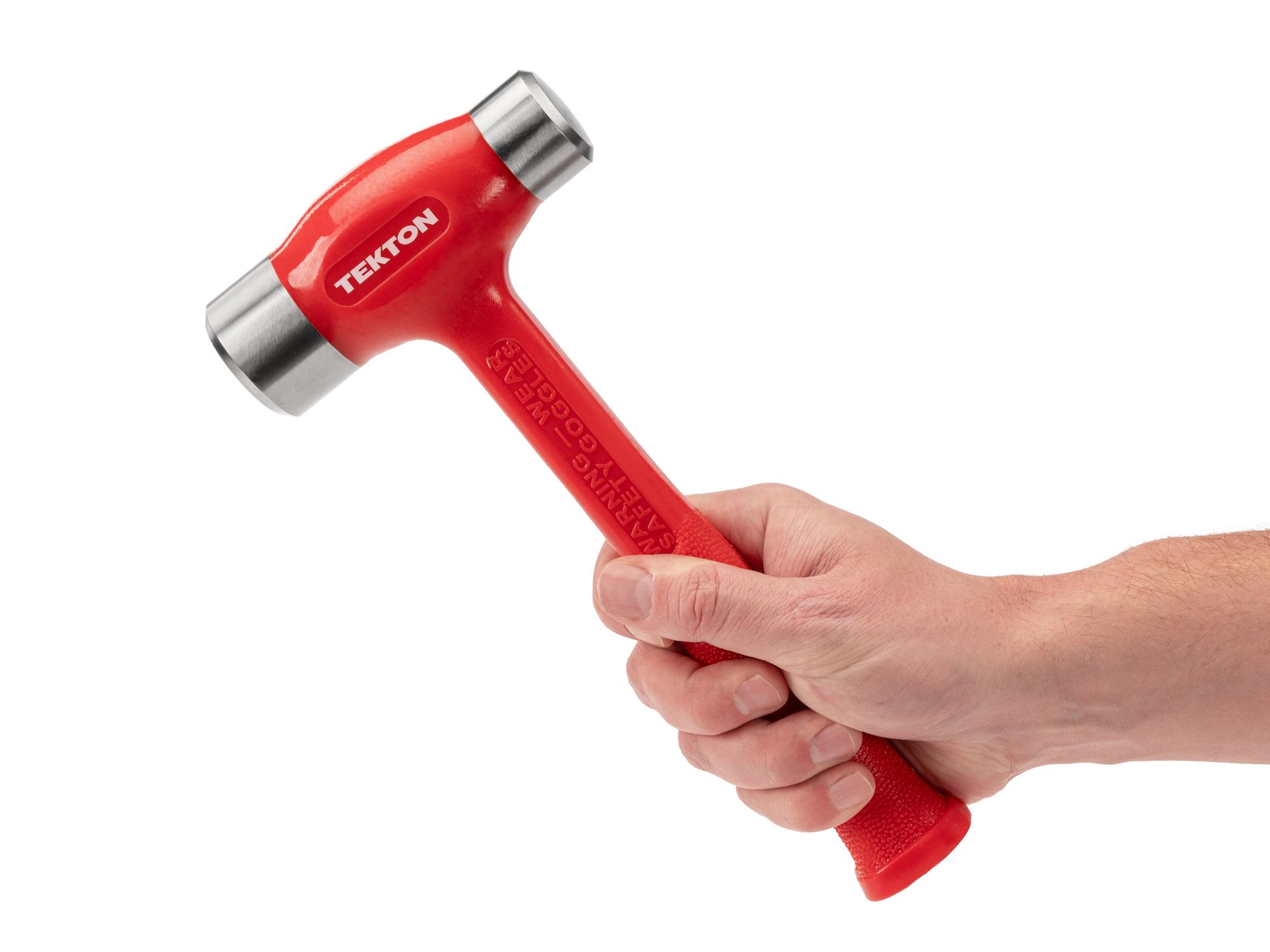 Person holding Tekton flat steel face hammer. Item #HDB41043
