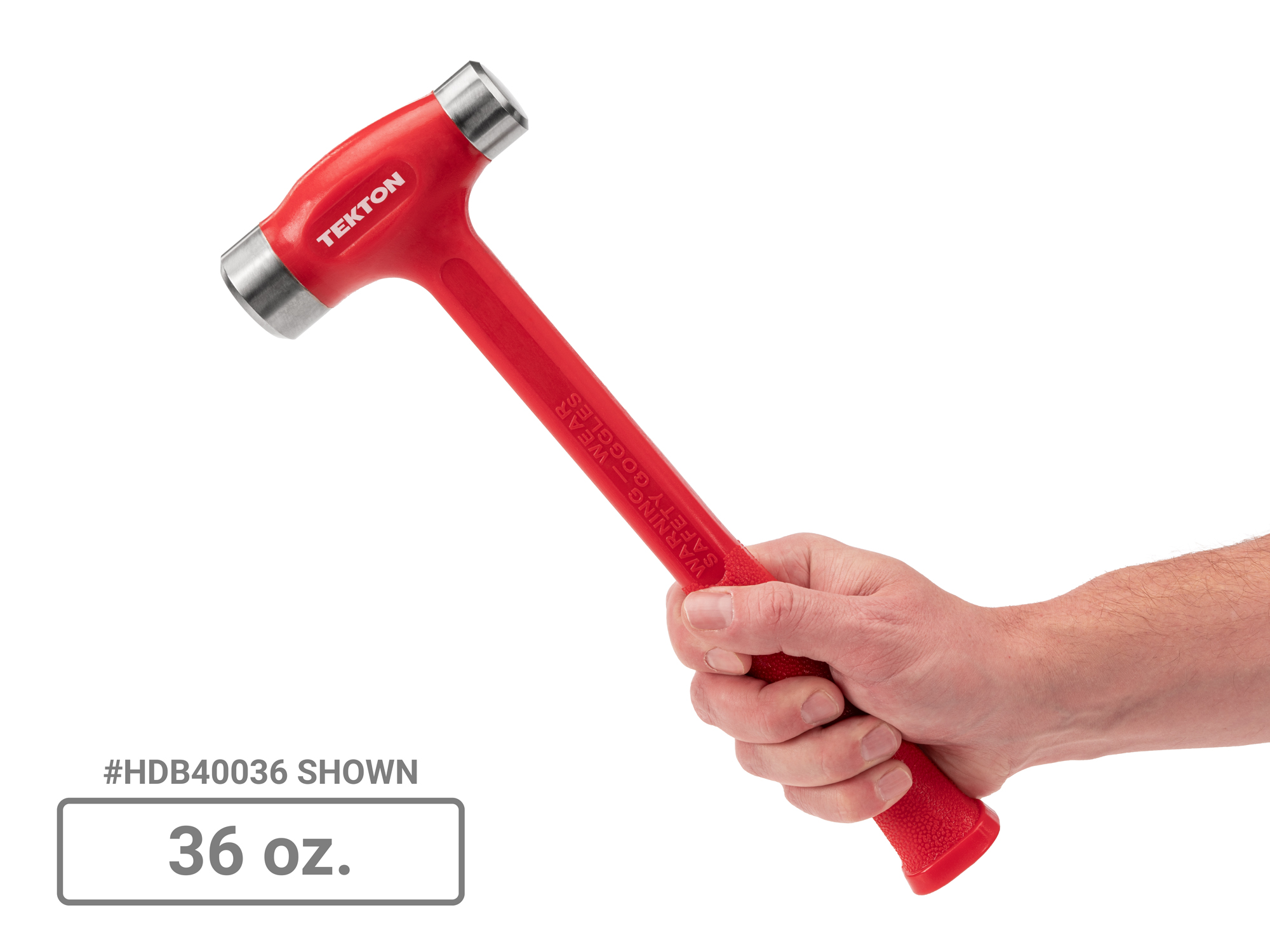 Made from a durable polyurethane jacket with a nonslip textured handle. The steel shot fill inside the head of the dead blow hammer reduces rebound. HDB40036.