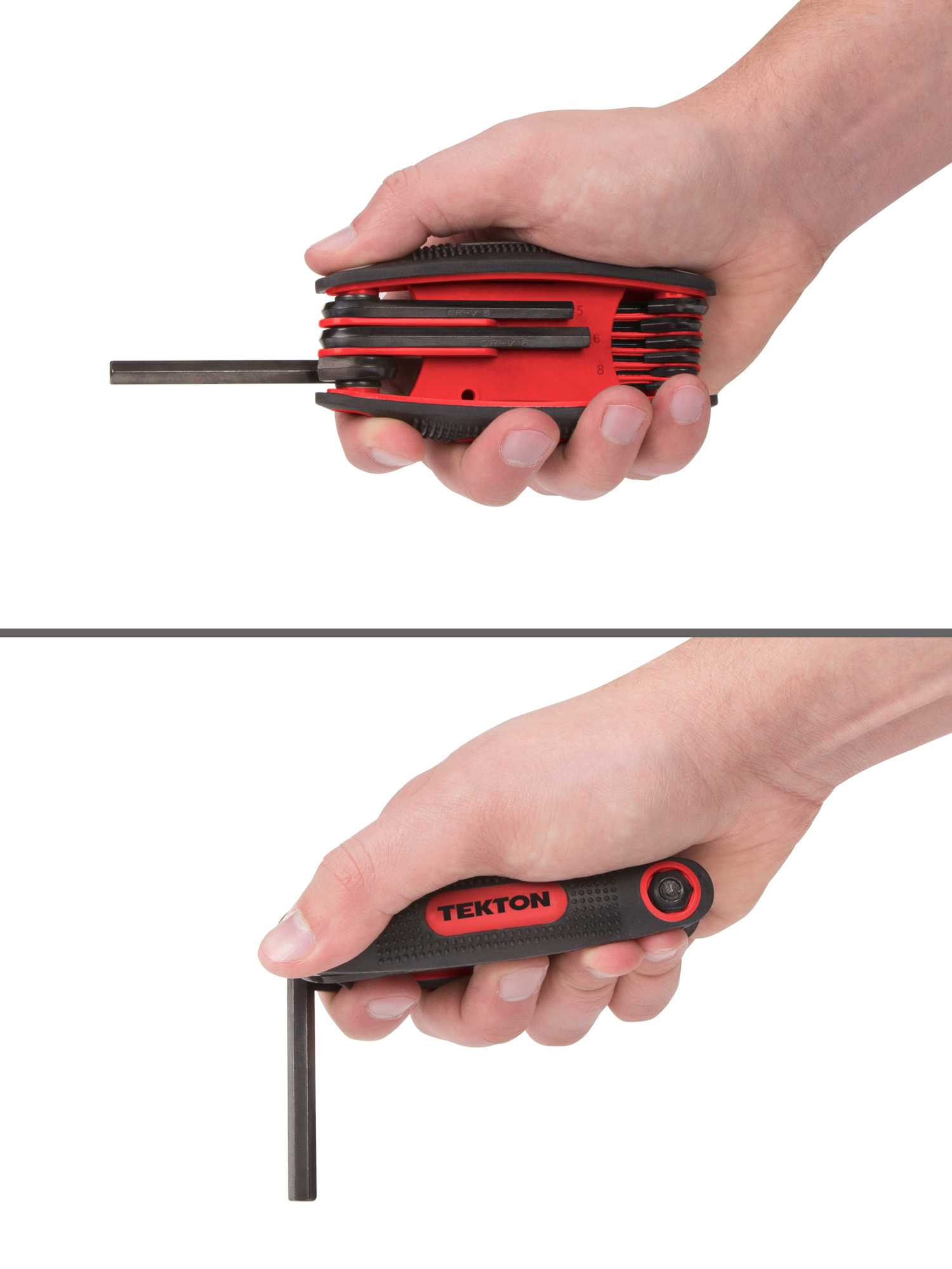 Person holding  Tekton folding key set. Item #25142
