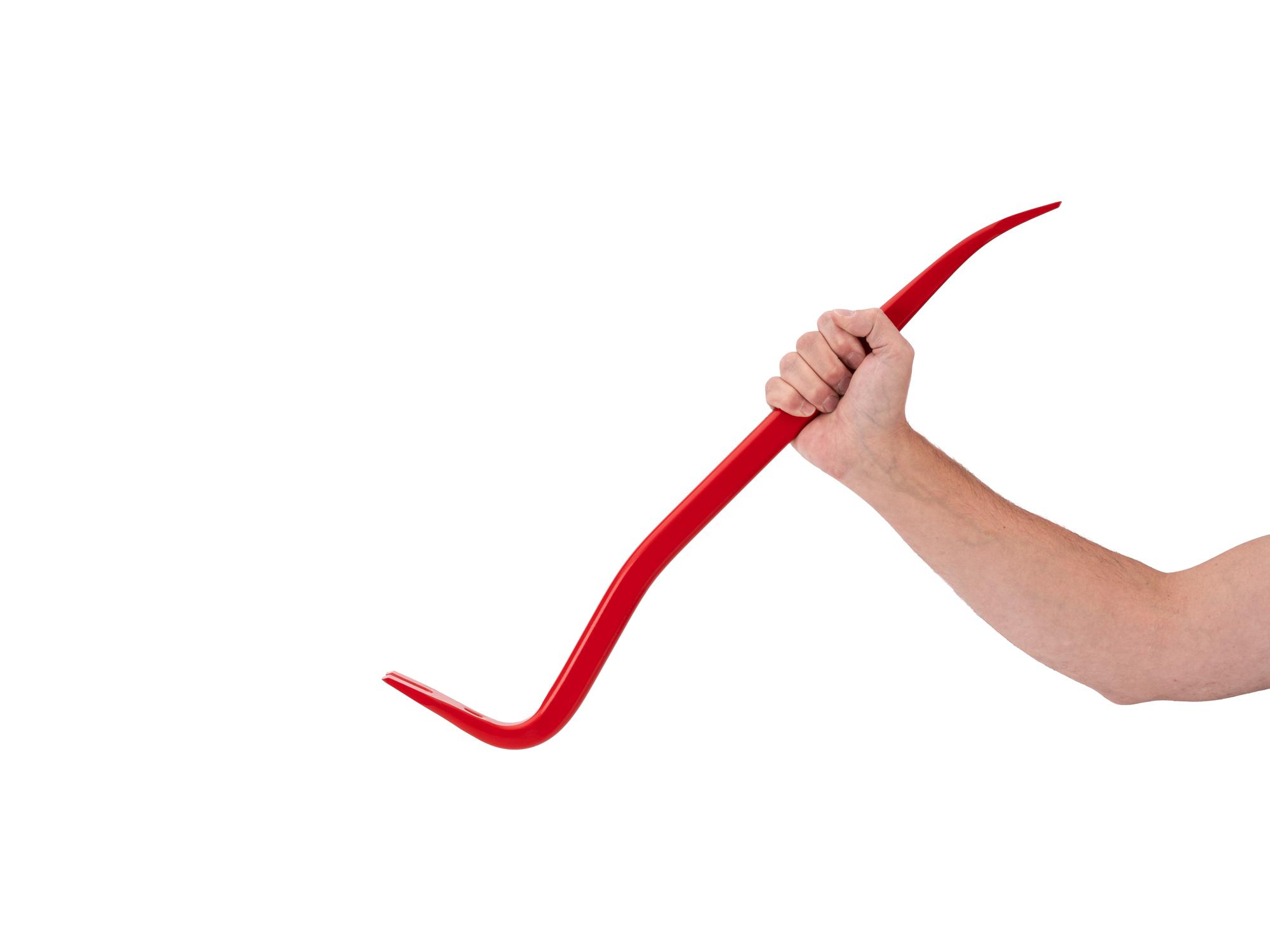 Person holding Tekton 24 inch full-size pry bar. Item #LFV37124