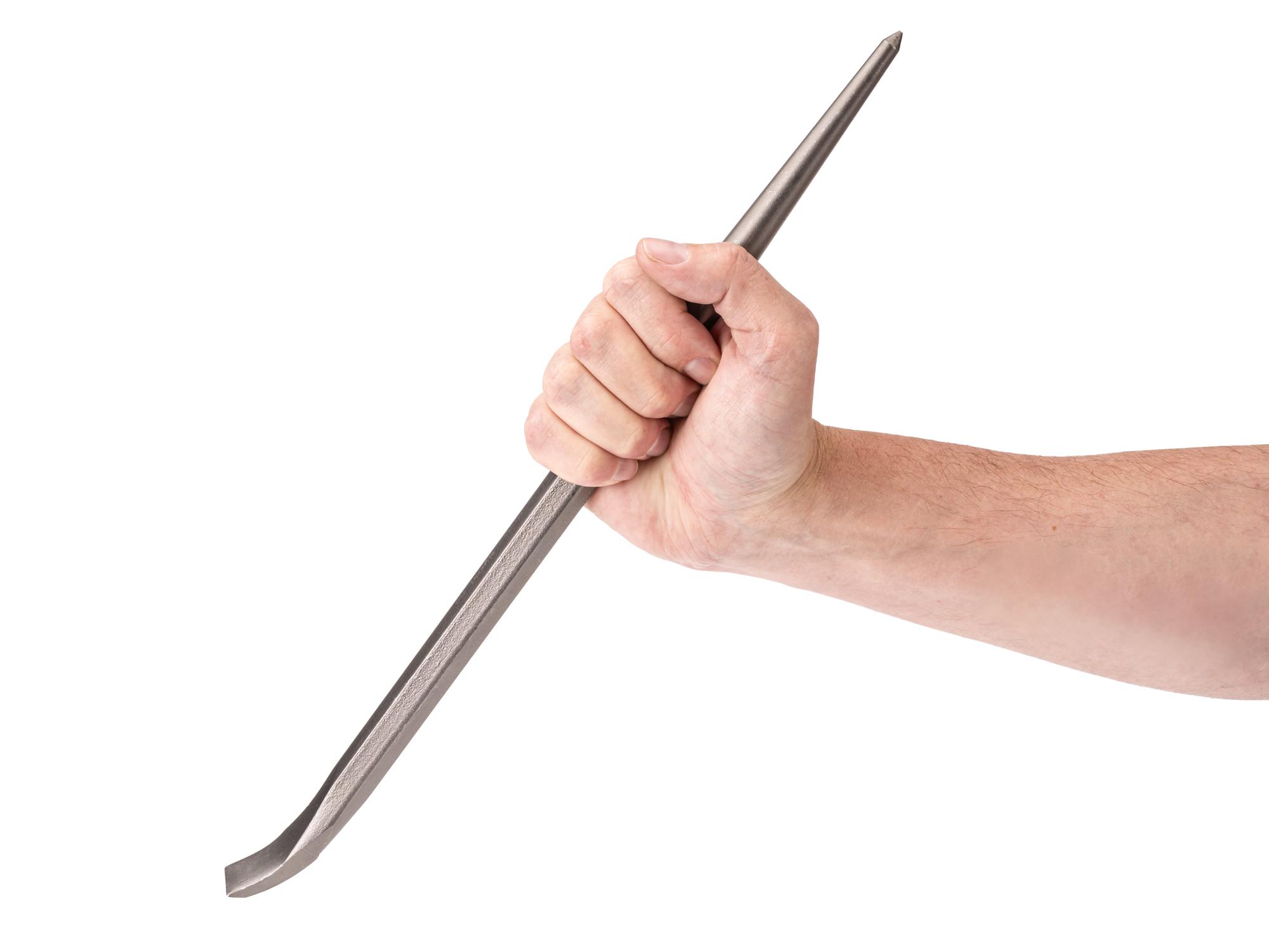 Person holding Tekton 16 inch full-size pry bar. Item #LHX37116