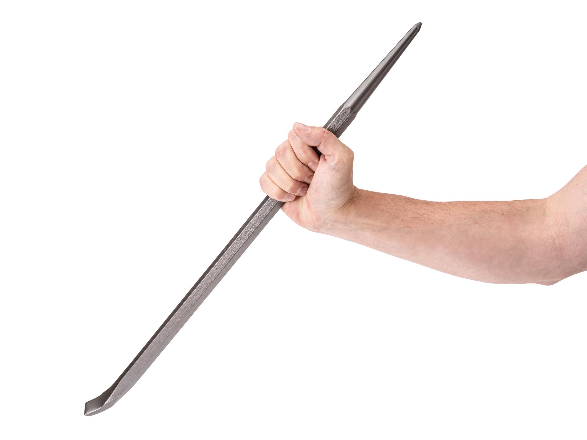 Person holding Tekton 24 inch full-size pry bar. Item #LHX37124