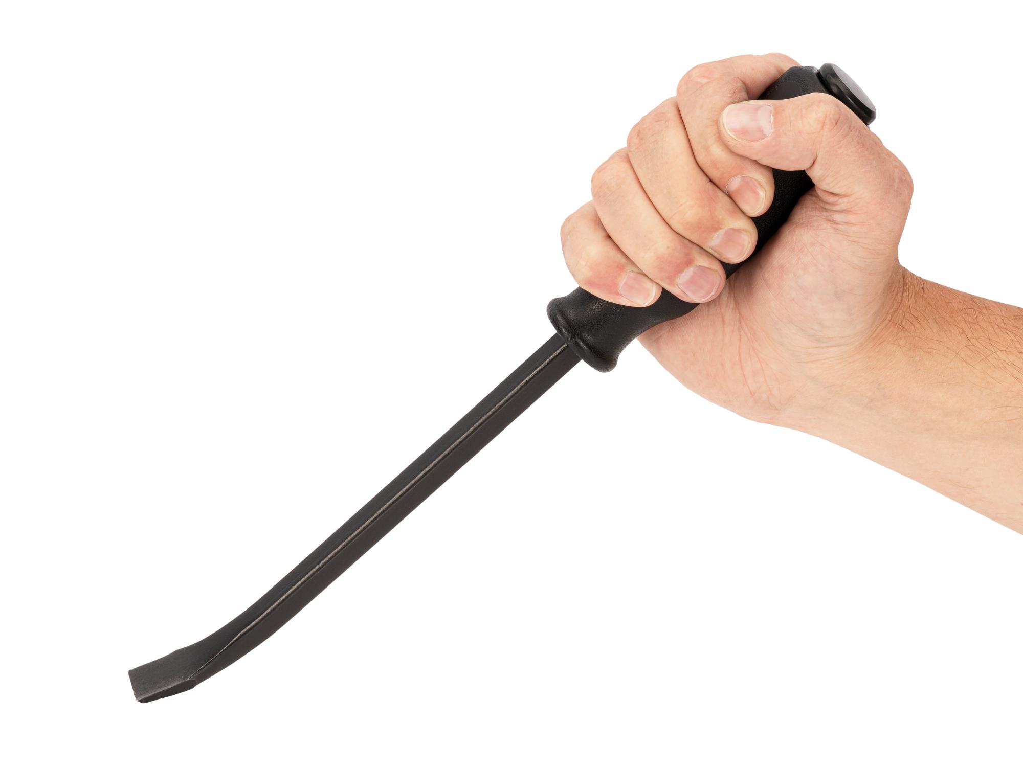 Person holding Tekton 12 inch full-size pry bar. Item #LSQ42012