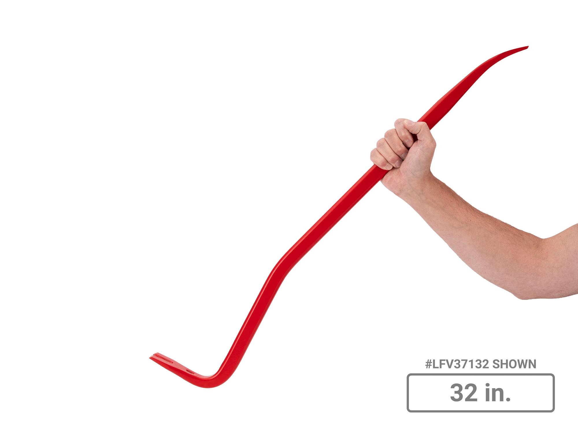 Person holding Tekton 24, 32, 40 inch full-size pry bar set. Item #LFV90701