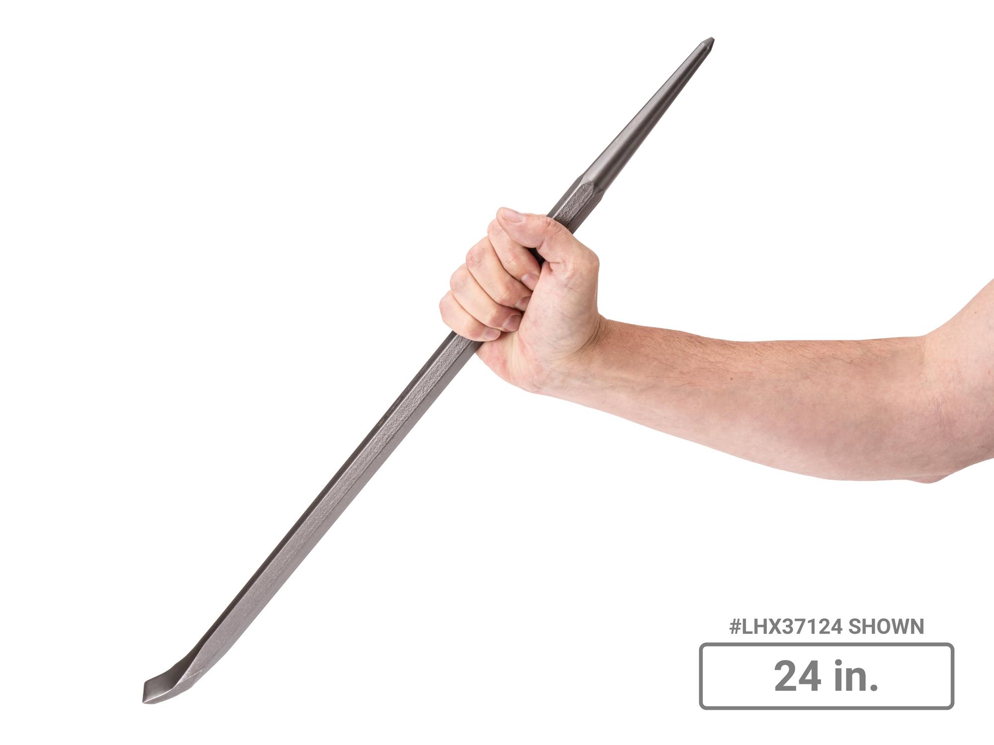 Person holding Tekton 14, 16, 24, 30 inch full-size pry bar set. Item #LHX90701