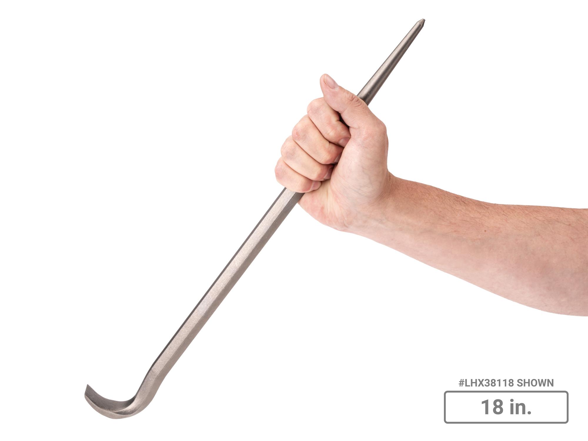 Person holding Tekton 15, 18 inch full-size pry bar set. Item #LHX90801