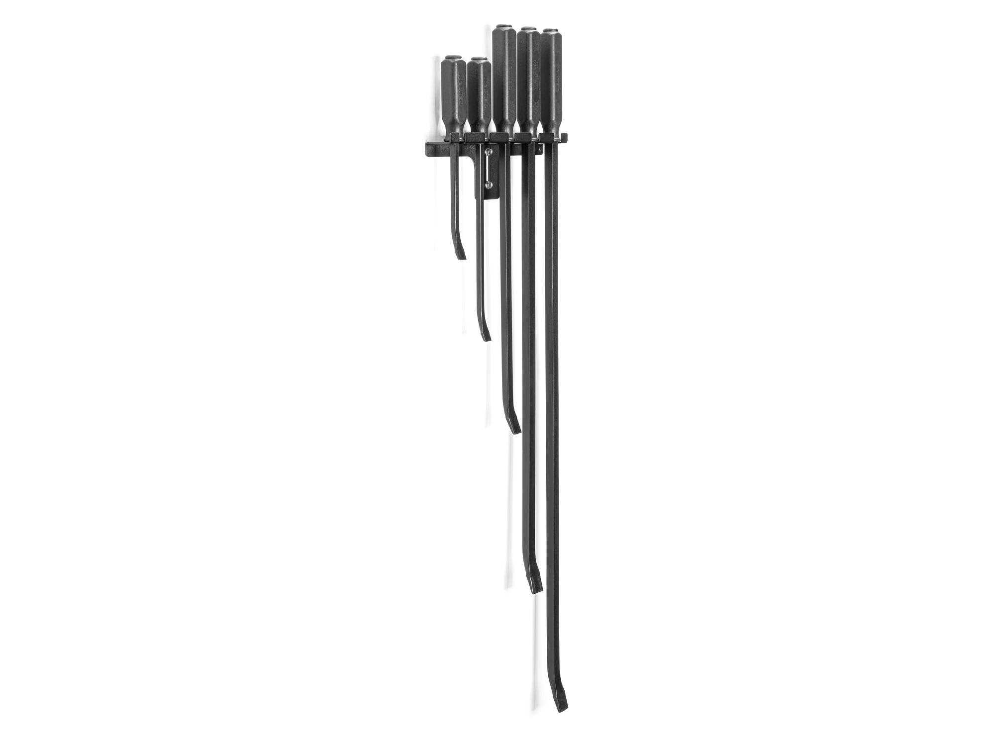 Front-right angle view of Tekton 12, 17, 25, 36, 45 inch full-size pry bar set. Item #LSQ96504
