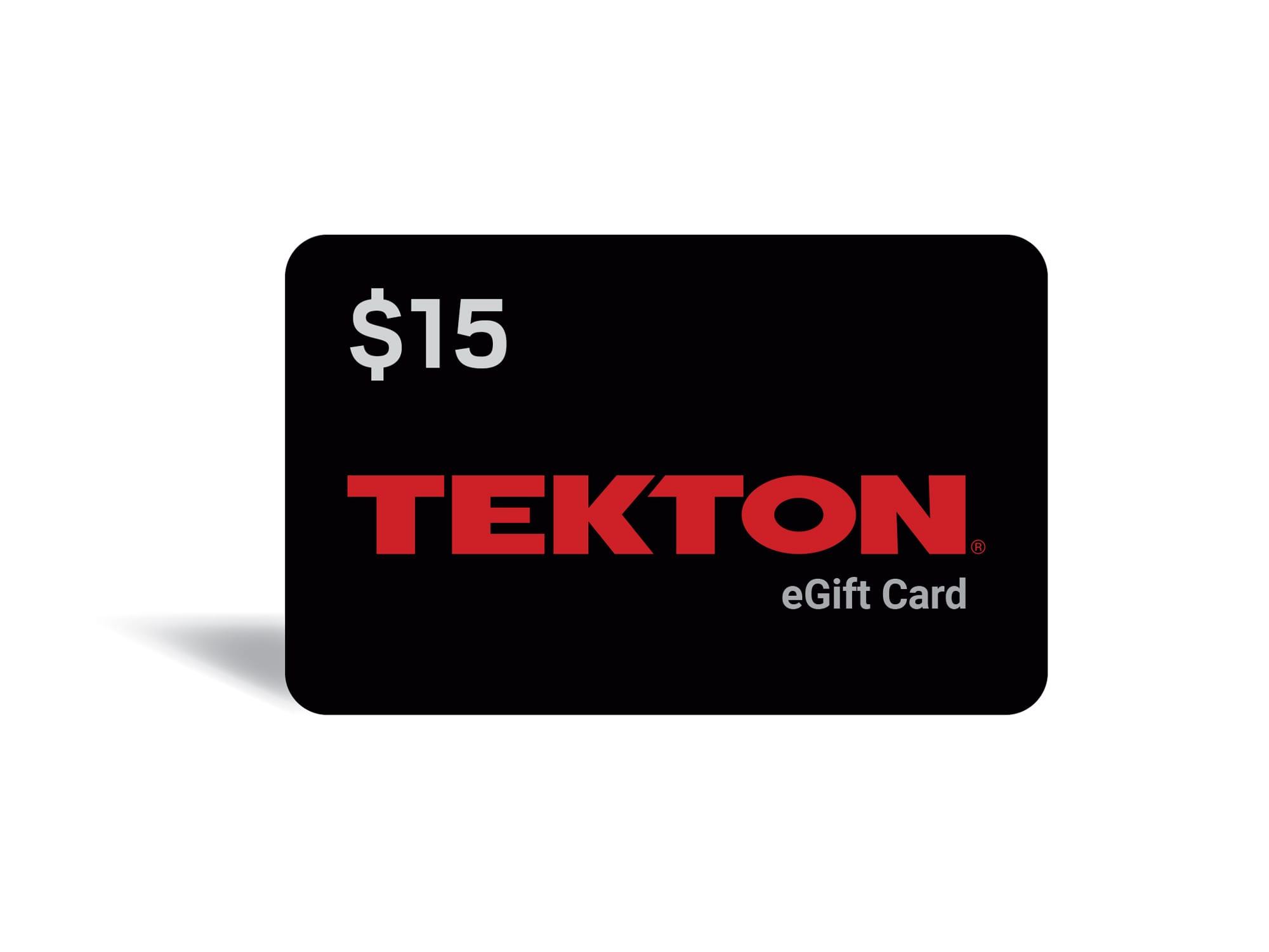 Front view of Tekton $15 gift card. Item #GFT10015