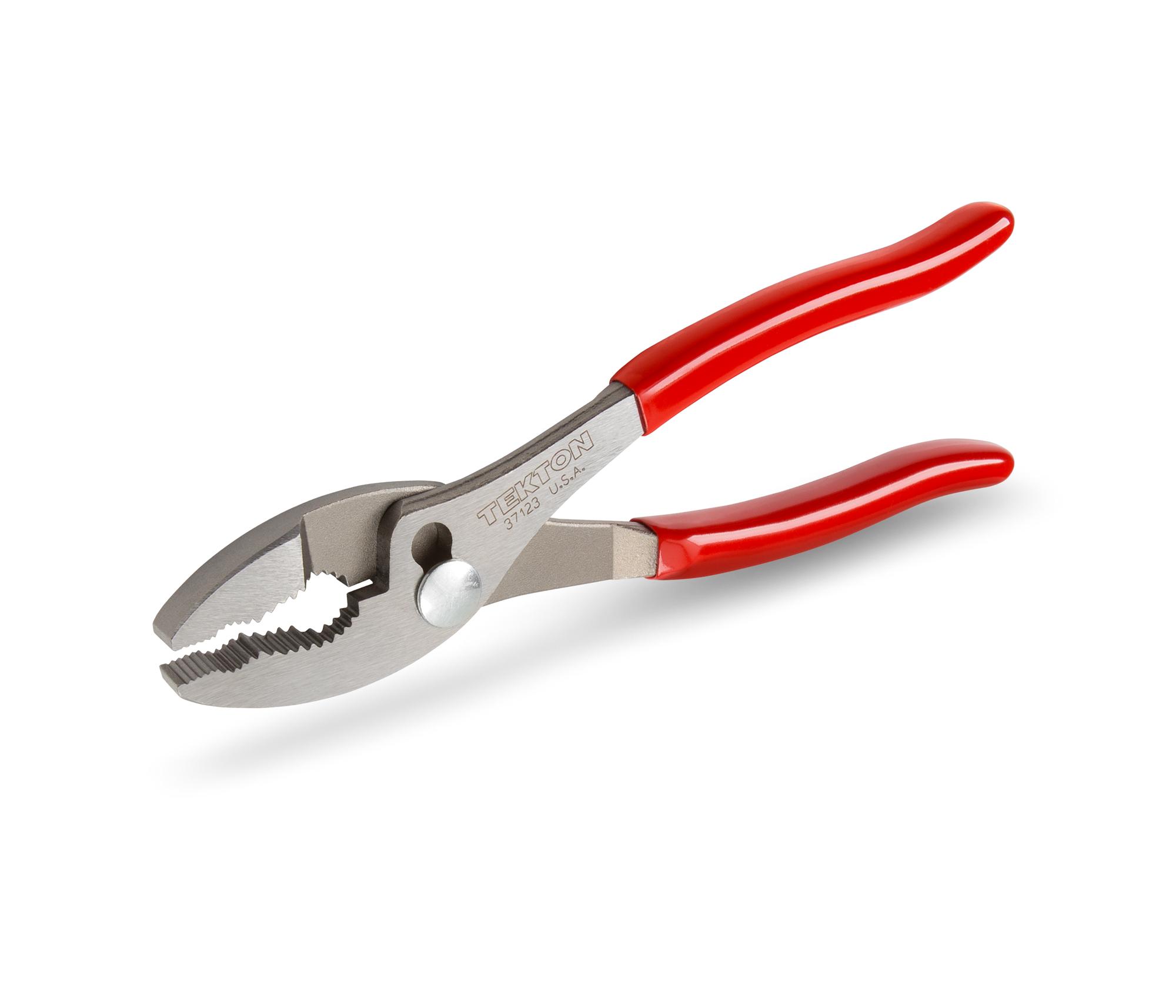 Front-right angle view of Tekton 8 inch gripping pliers. Item #37123