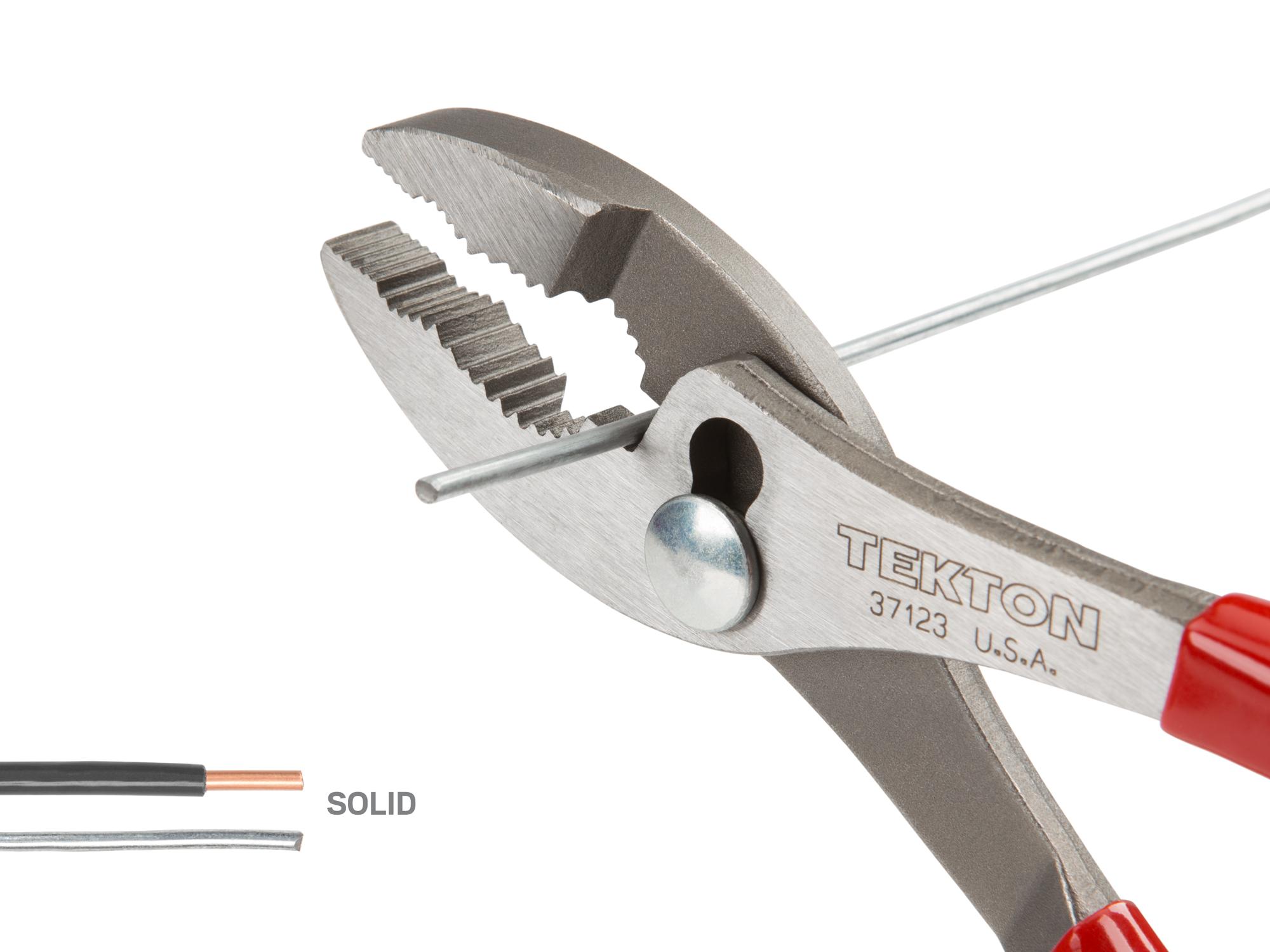 Closeup view of Tekton 8 inch gripping pliers. Item #37123