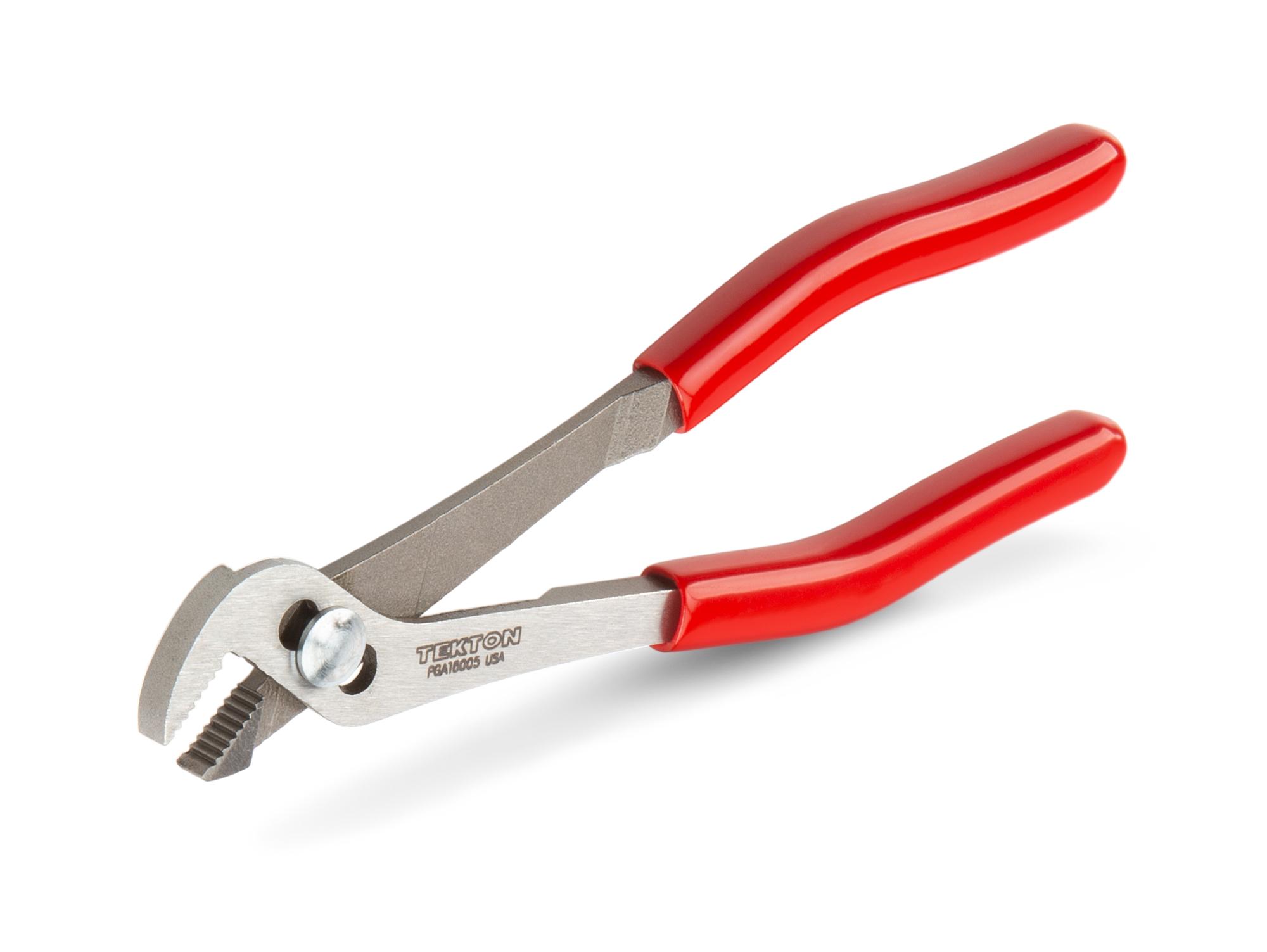 Front-right angle view of Tekton 5 inch gripping pliers. Item #PGA16005