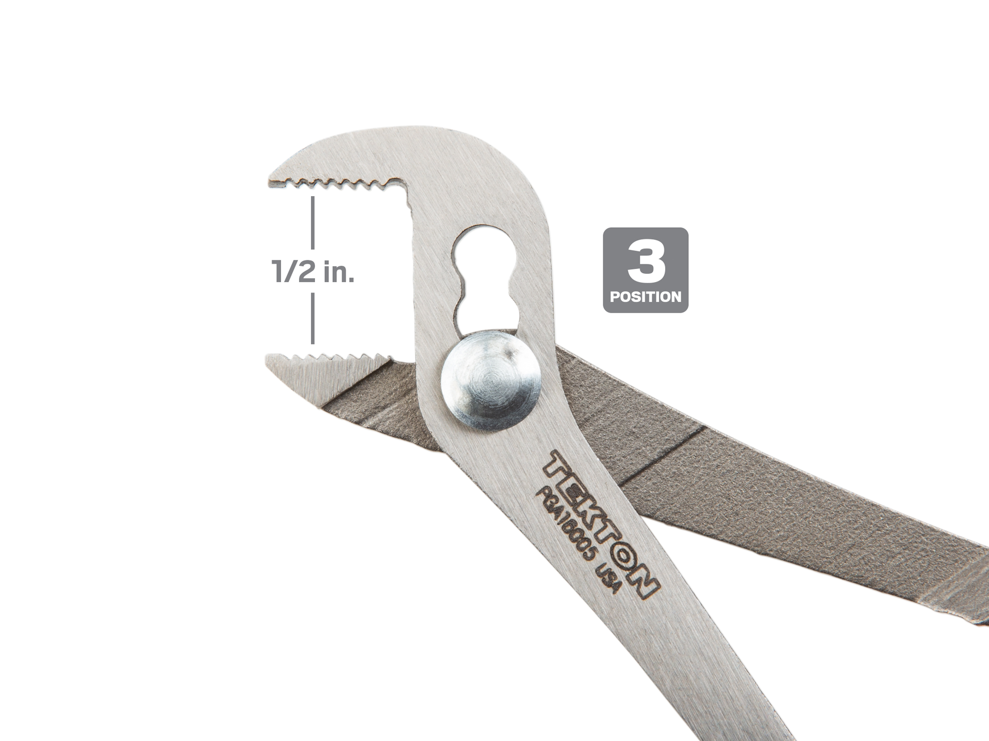 5 inch angle nose slip joint pliers. Pocket-size for tight spots. Sharp, angled teeth offer a sure bite. Adjusts to three positions. PGA16005.