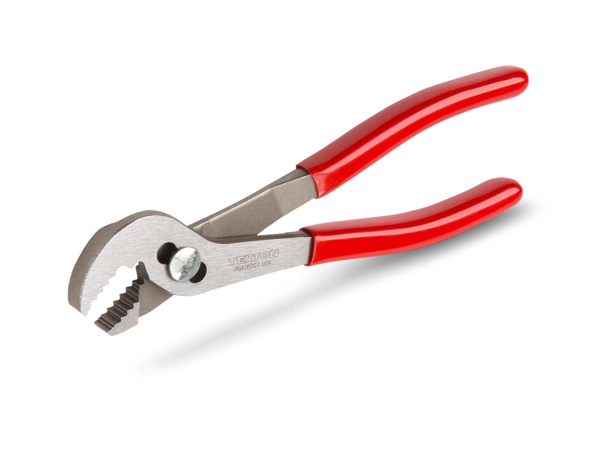 Front-right angle view of Tekton 7 inch gripping pliers. Item #PGA16007