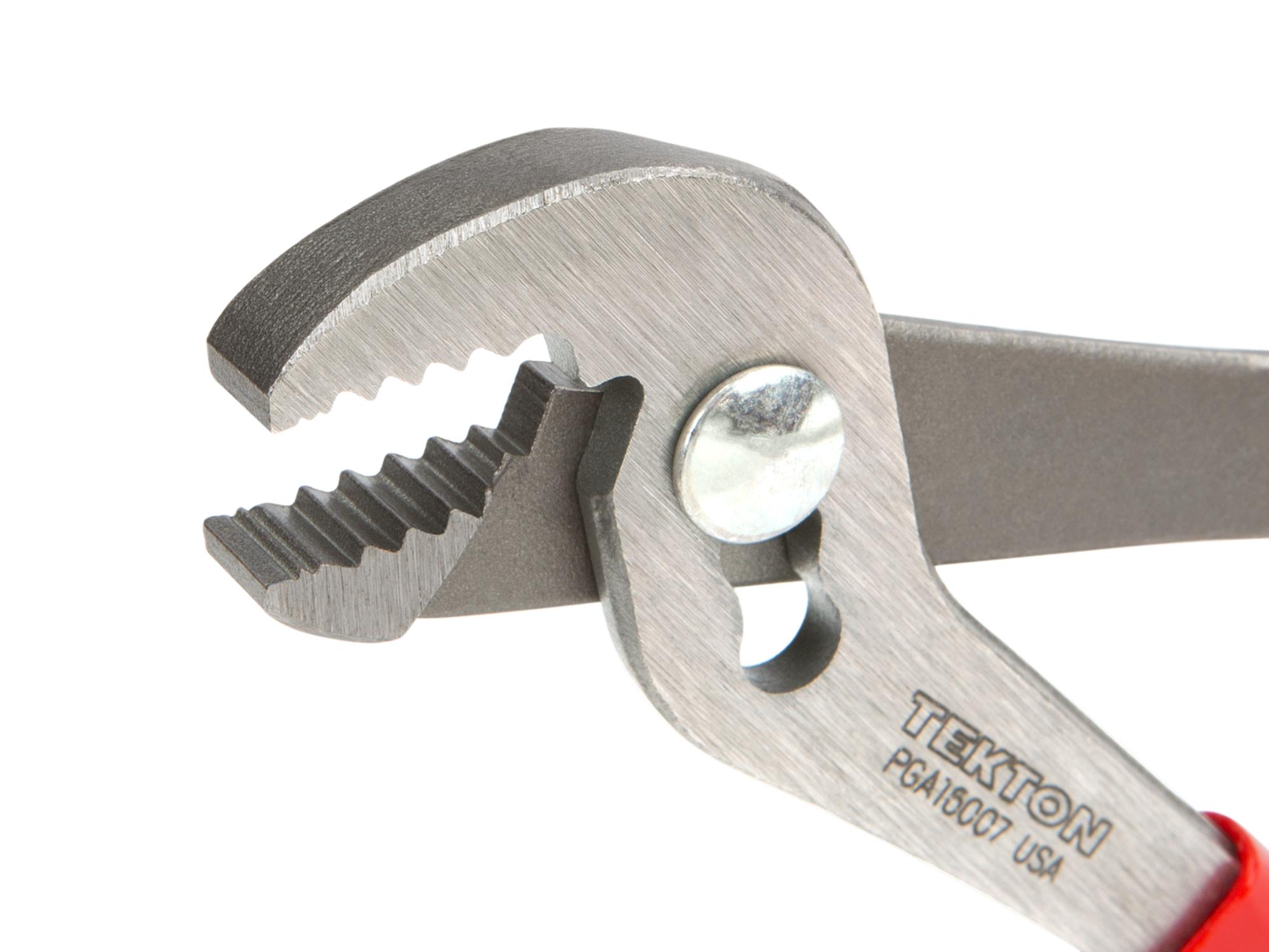 Closeup view of Tekton 7 inch gripping pliers. Item #PGA16007