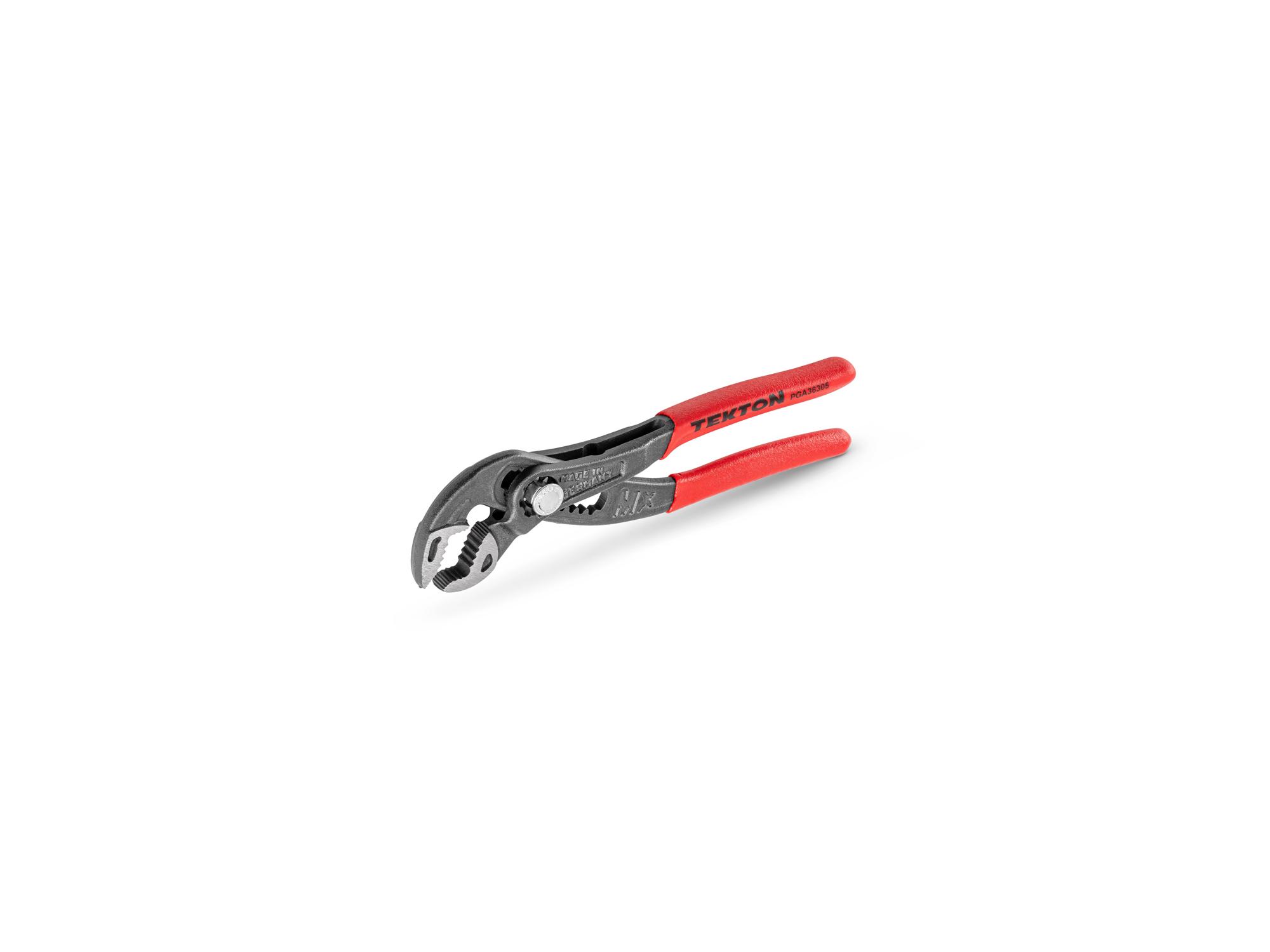 Front-right angle view of Tekton 5 inch gripping pliers. Item #PGA36305