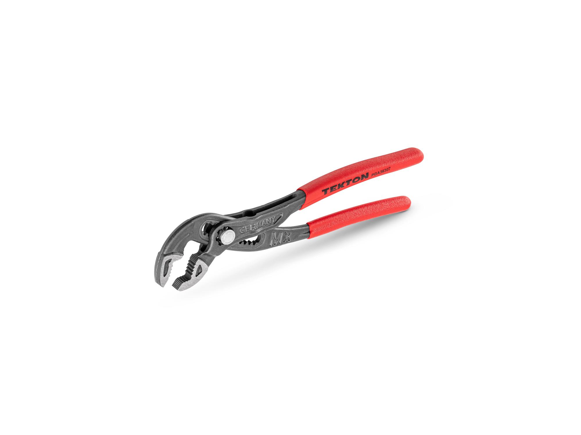 Front-right angle view of Tekton 7 inch gripping pliers. Item #PGA36307
