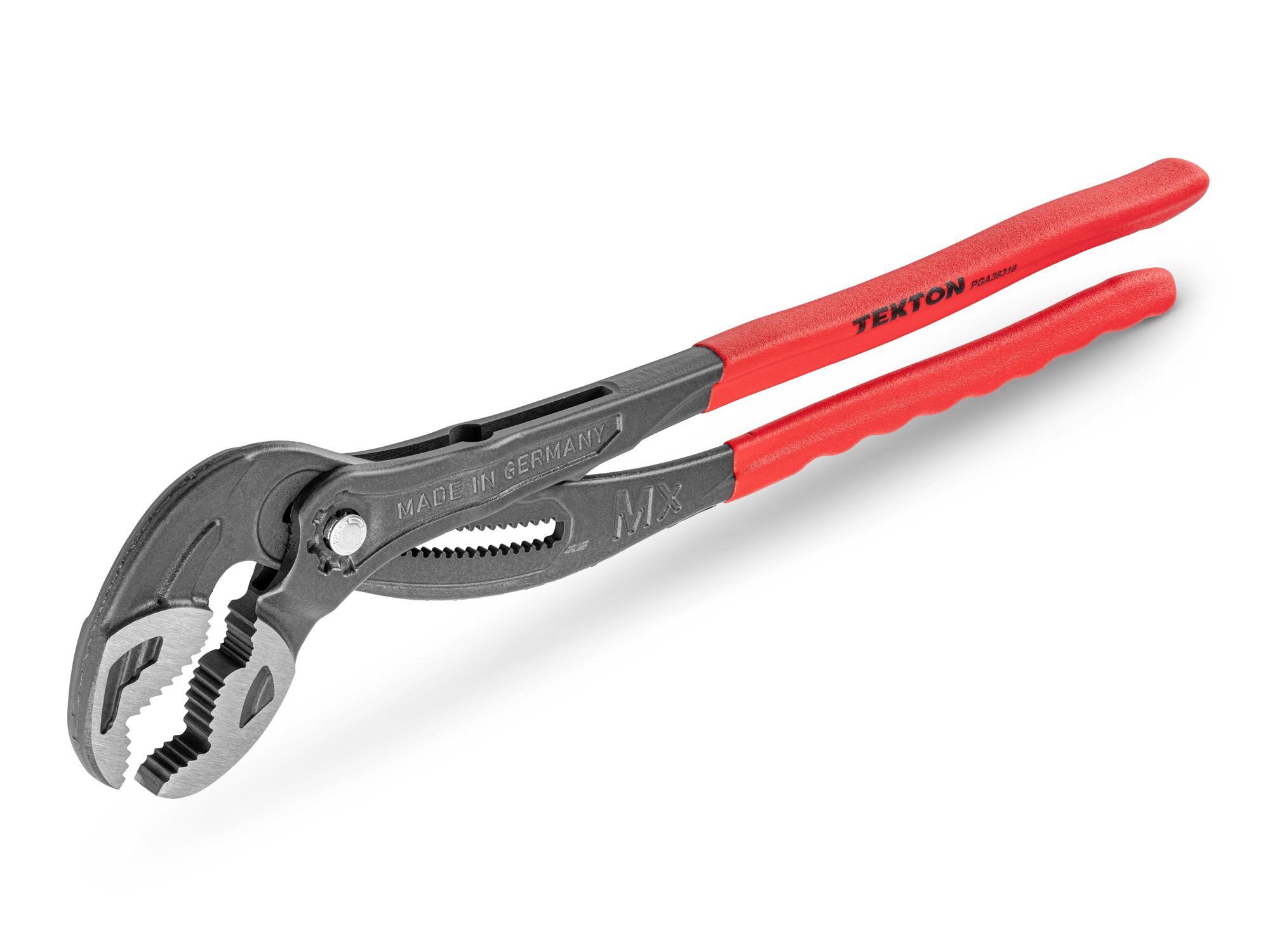 Front-right angle view of Tekton 16 inch gripping pliers. Item #PGA36316