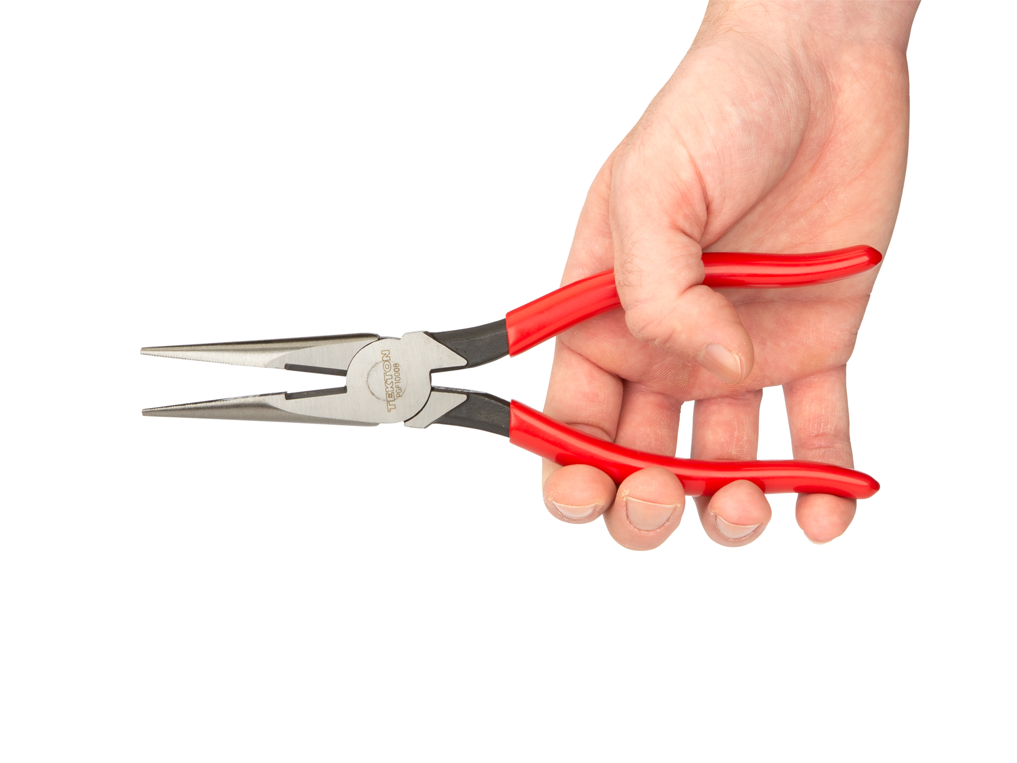 8 inch long nose pliers. Stout and strong. Thick jaws with fine tip with crosscut teeth. Induction-hardened side cutter for soft wire up to 6 AWG. PGF10008.