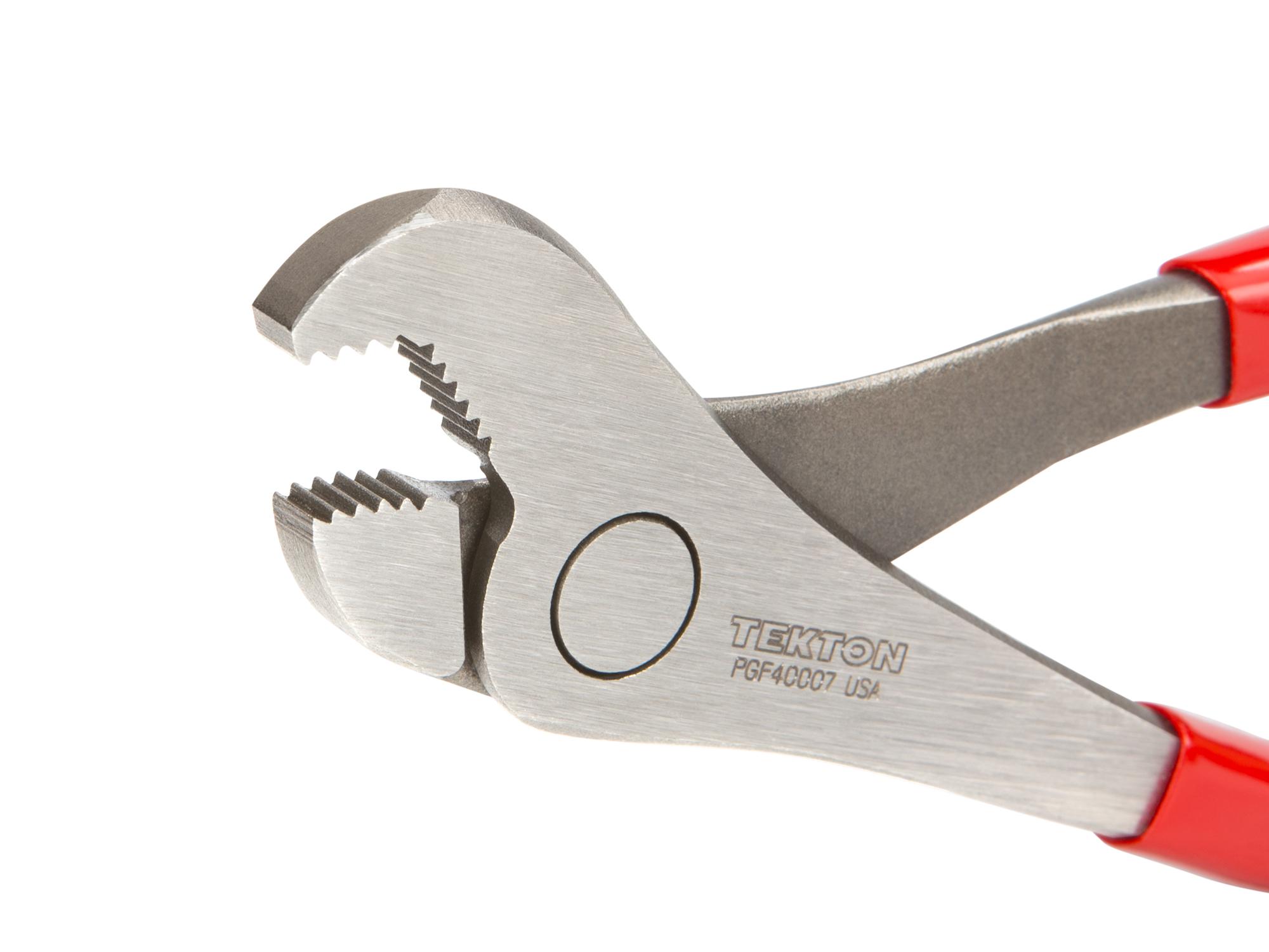 Closeup view of Tekton 7 3/4 inch gripping pliers. Item #PGF40007