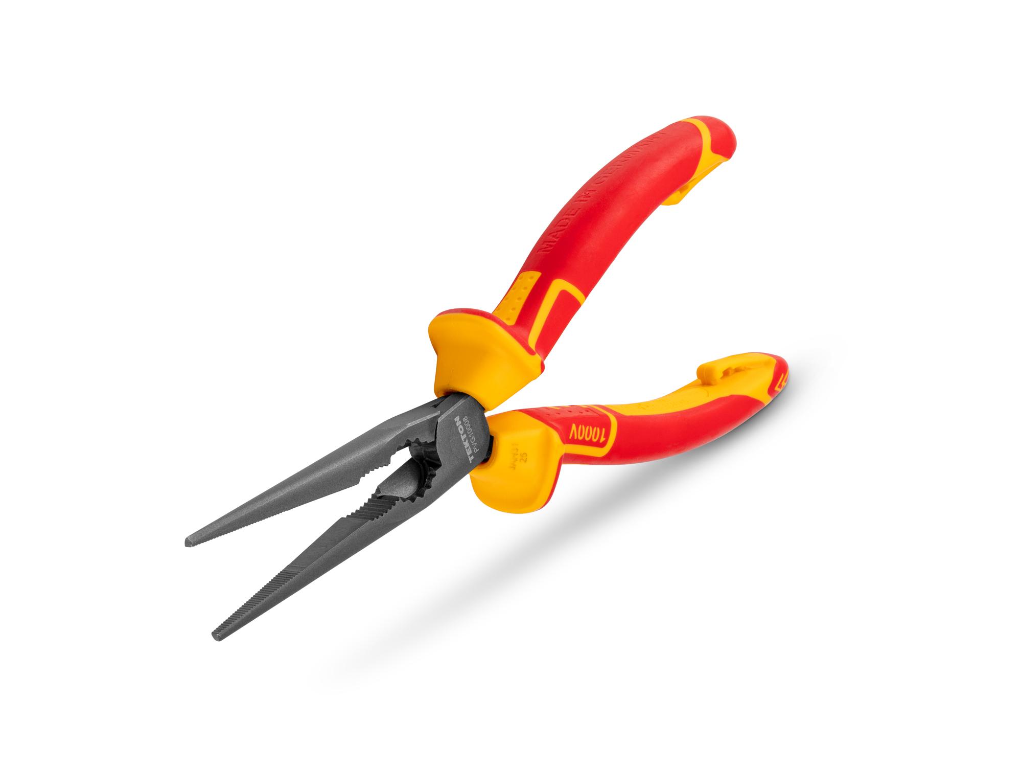 Front-right angle view of Tekton 8 inch gripping pliers. Item #PVG10008