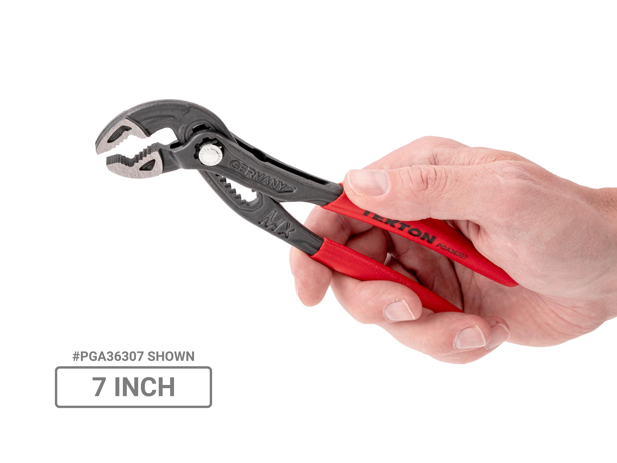 Person holding Tekton gripping pliers set. Item #PGA93001