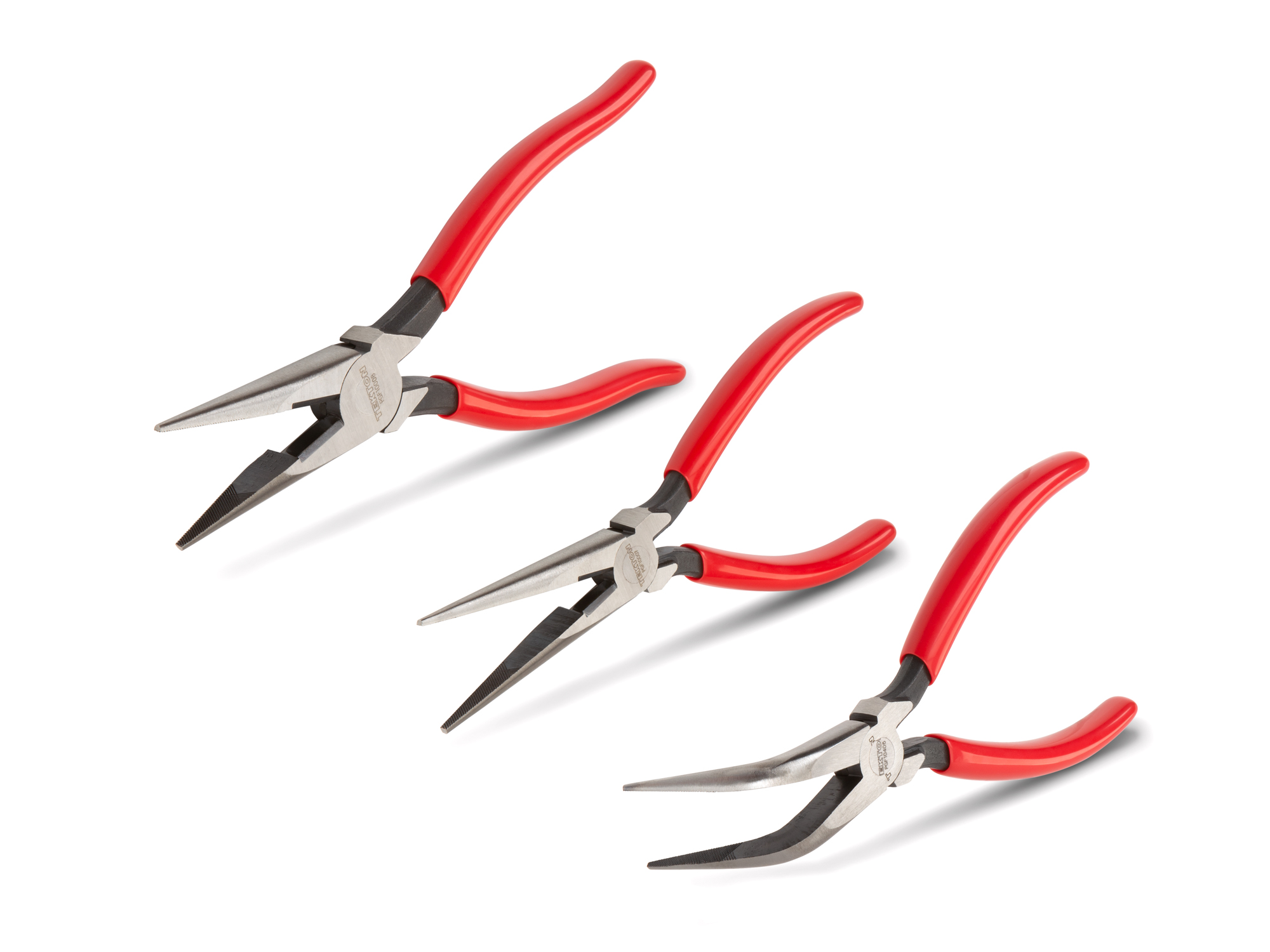 Includes: 7 and 8 inch long nose pliers, 6 inch 70-degree bent nost pliers. Crosscut teeth for grip in any direction. Side cutter for soft metal wire. PGF99101.