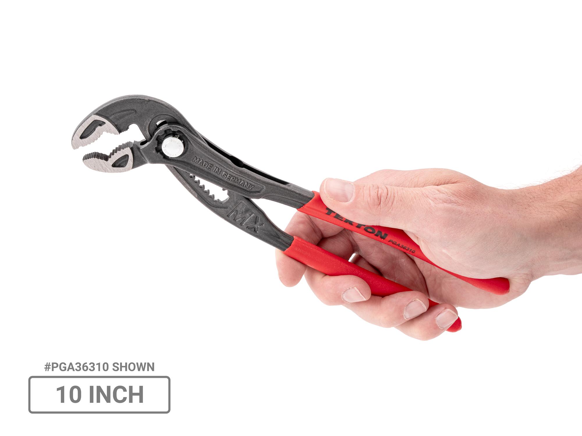 Person holding Tekton gripping pliers set. Item #PGA93002