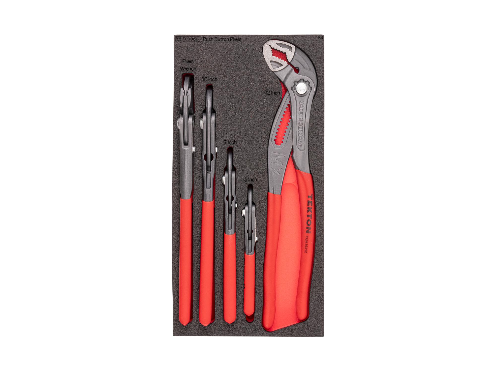 Top view of red Tekton pliers set with 12 x 6 inch foam organizer. PLR98000